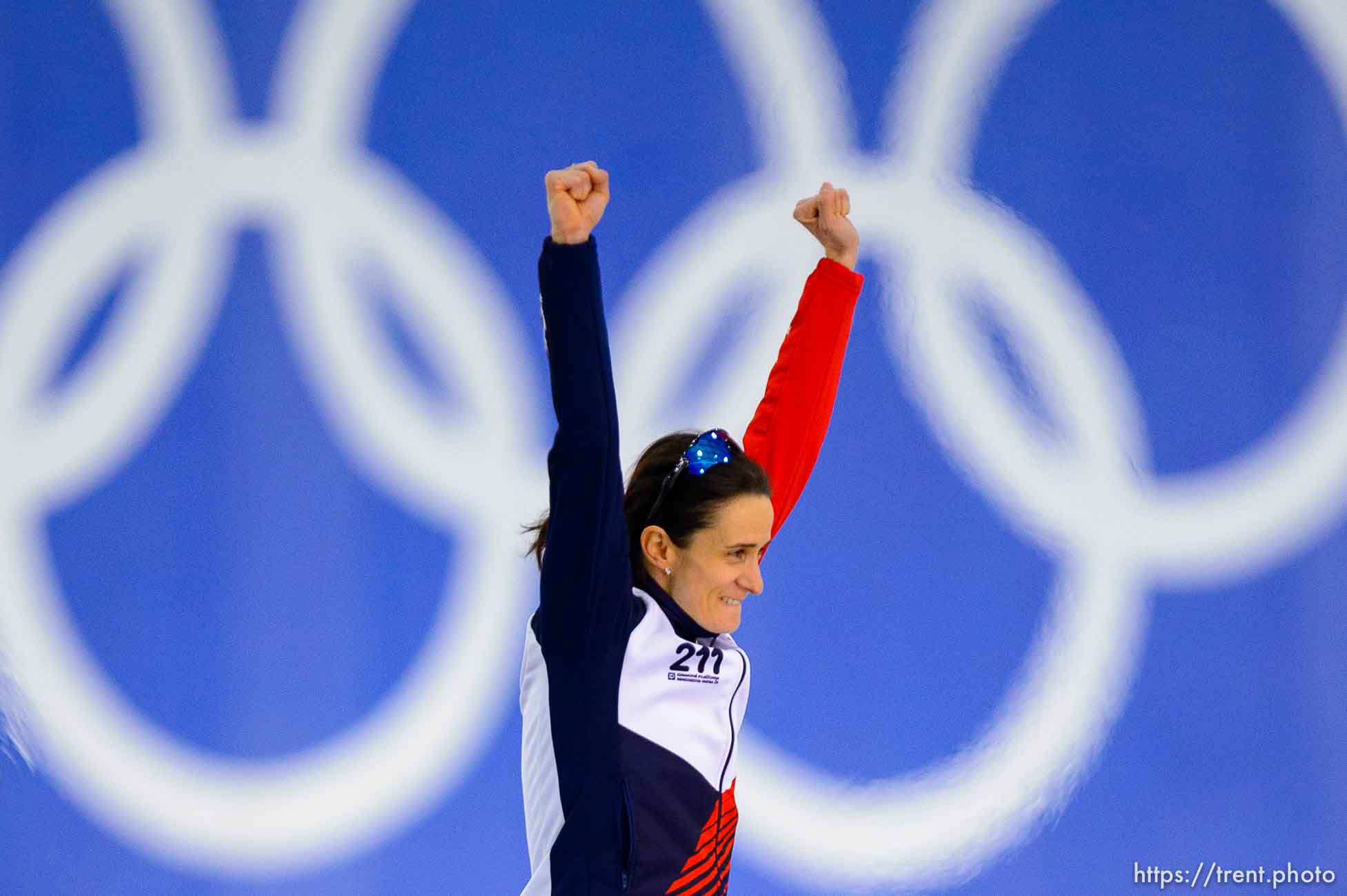 (Trent Nelson  |  The Salt Lake Tribune) Martina Sablikova (Czech Republic) celebrates her win in the Ladies 3000m at the ISU World Single Distances Speed Skating Championships at the Utah Olympic Oval in Kearns on Thursday, Feb. 13, 2020.