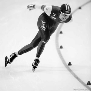 (Trent Nelson  |  The Salt Lake Tribune) Sverre Lunde Pedersen (Norway) in the Men 5000m at the ISU World Single Distances Speed Skating Championships at the Utah Olympic Oval in Kearns on Thursday, Feb. 13, 2020.