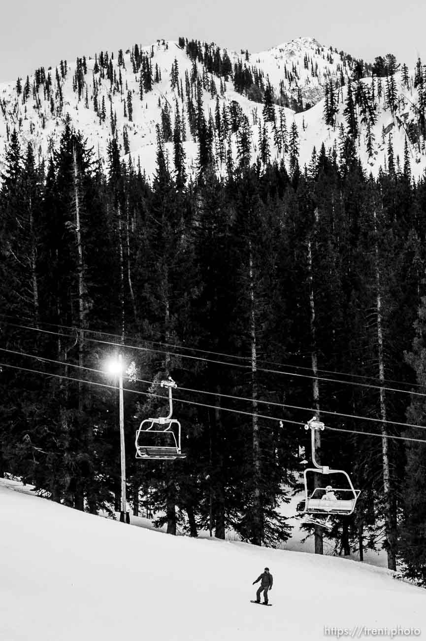 (Trent Nelson  |  The Salt Lake Tribune) Night skiing at Brighton Ski Resort  on Monday, Feb. 24, 2020.