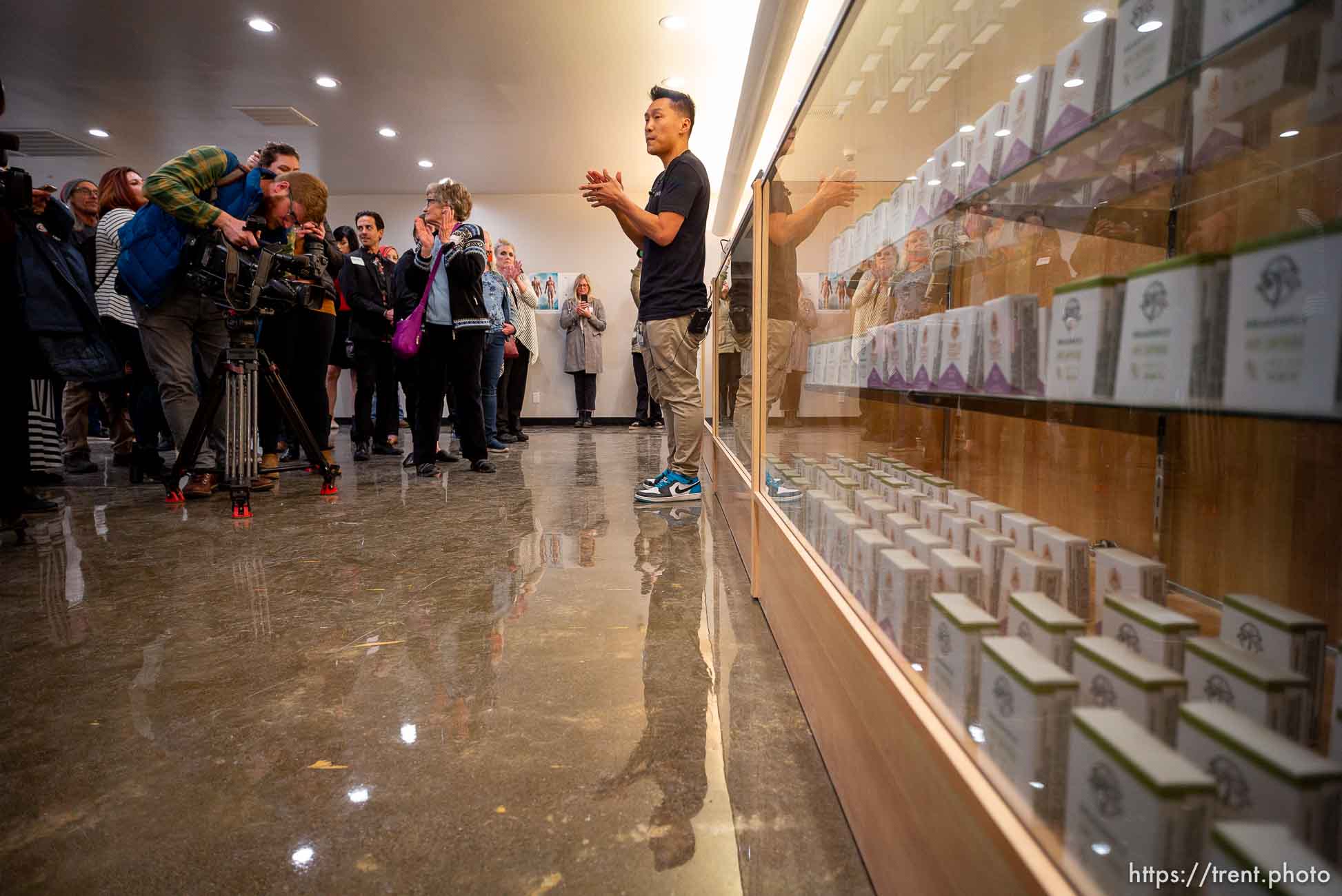 (Trent Nelson  |  The Salt Lake Tribune) Narith Panh gives a tour as Dragonfly Wellness becomes the first of Utah's 14 medical cannabis pharmacies to open for business in Salt Lake City on Monday, March 2, 2020.