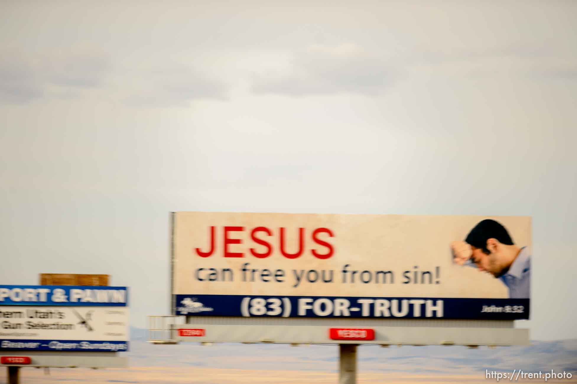 jesus can free you from sin! billboards, i-15 on Saturday, March 7, 2020.