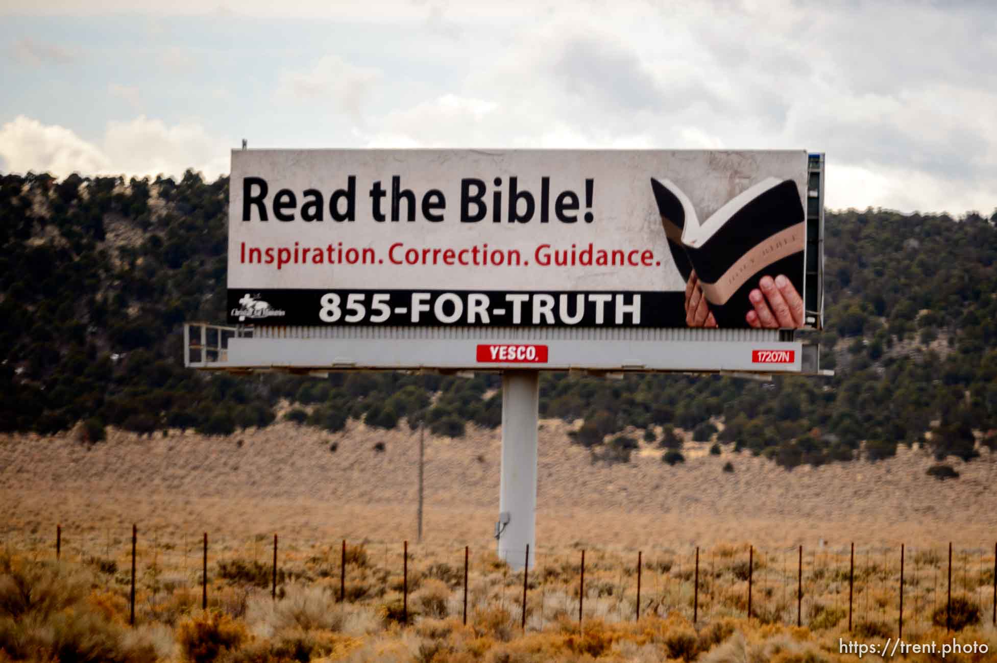 read the bible! inspiration, correction, guidance. billboards, i-15 on Saturday, March 7, 2020.