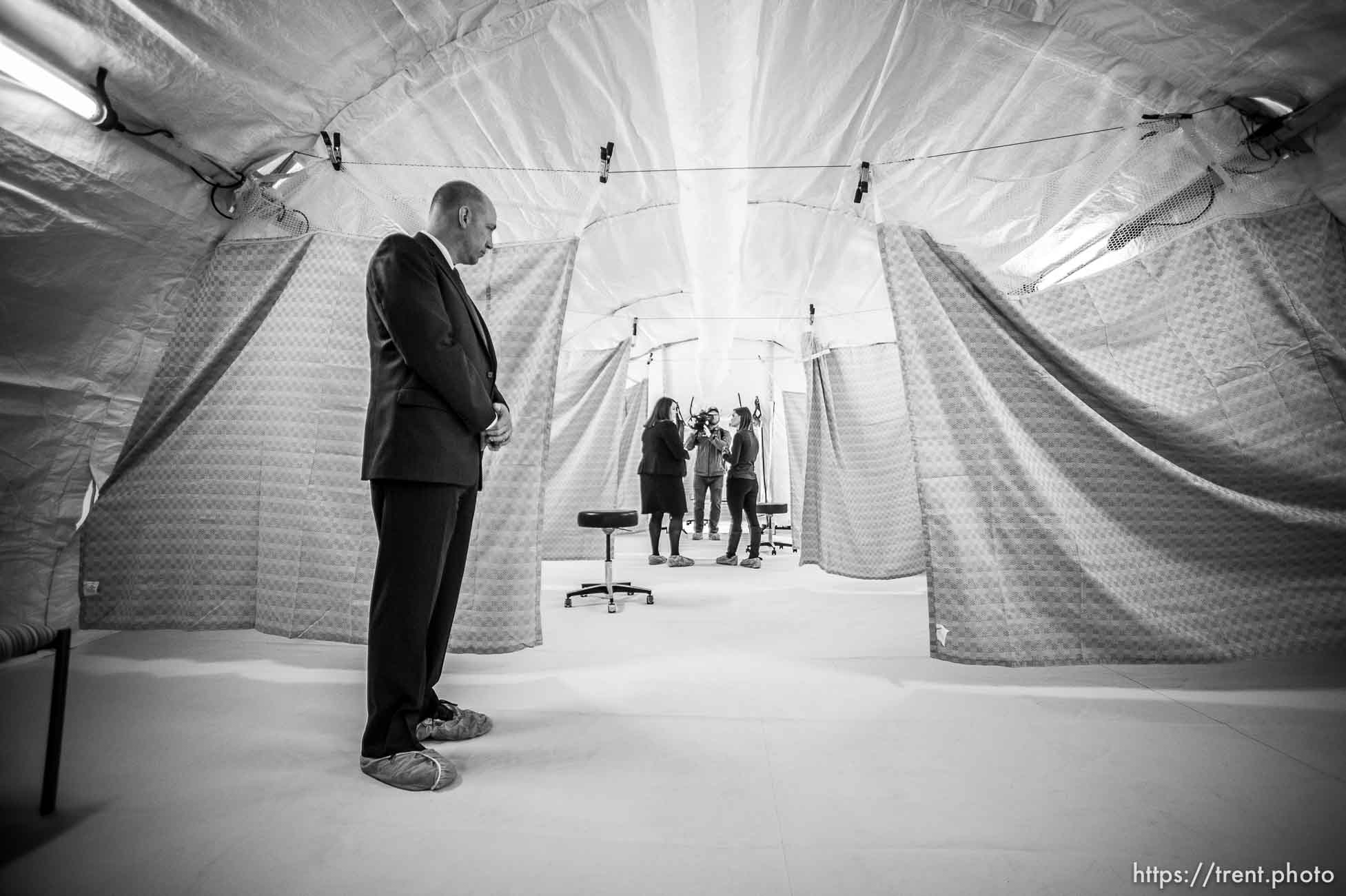 (Trent Nelson  |  The Salt Lake Tribune) Negative pressure tents have been set up outside University of Utah Hospital in preparation for COVID-19 cases, in Salt Lake City on Monday, March 9, 2020.