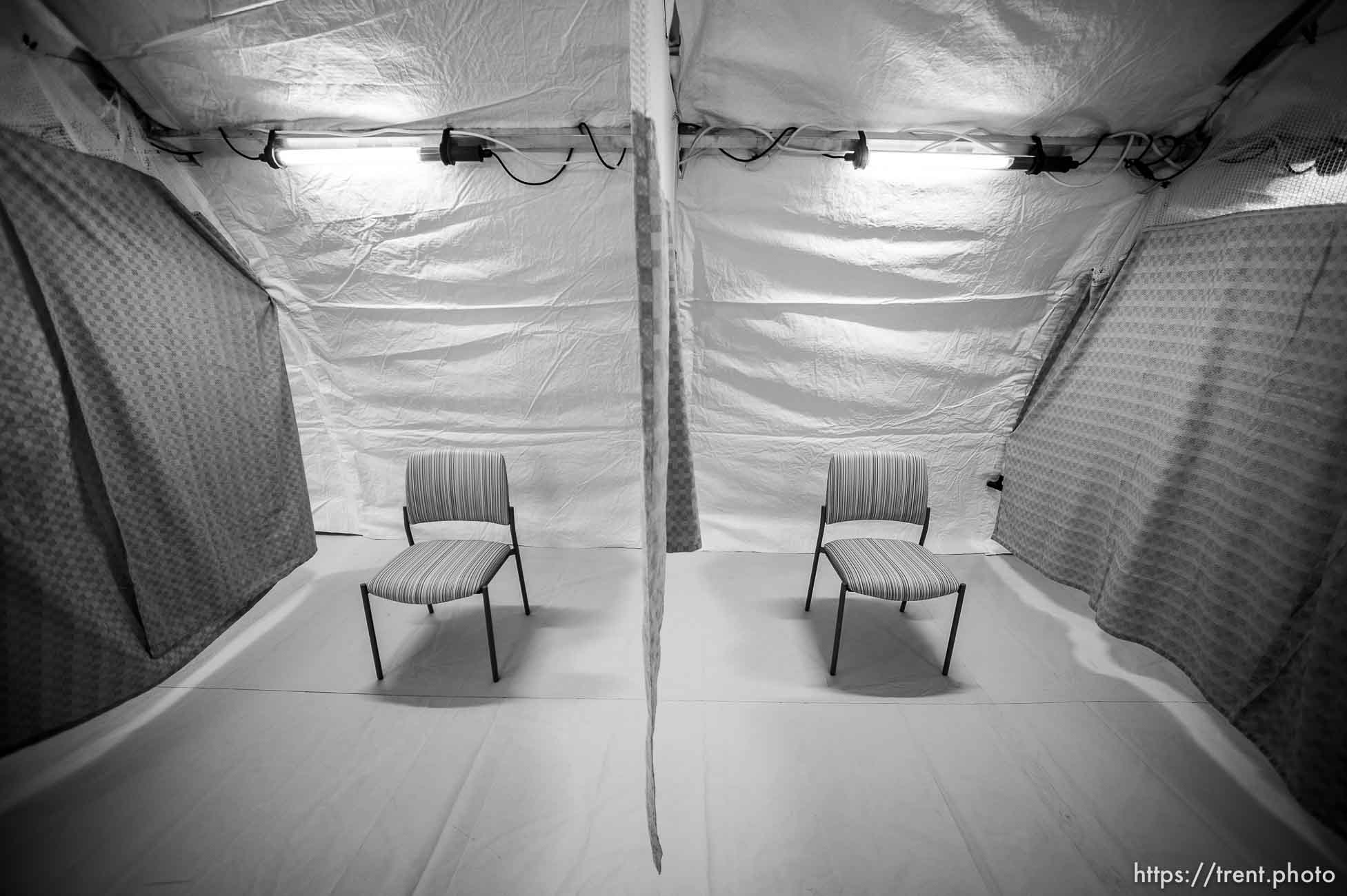 (Trent Nelson  |  The Salt Lake Tribune) Negative pressure tents have been set up outside University of Utah Hospital in preparation for COVID-19 cases, in Salt Lake City on Monday, March 9, 2020.