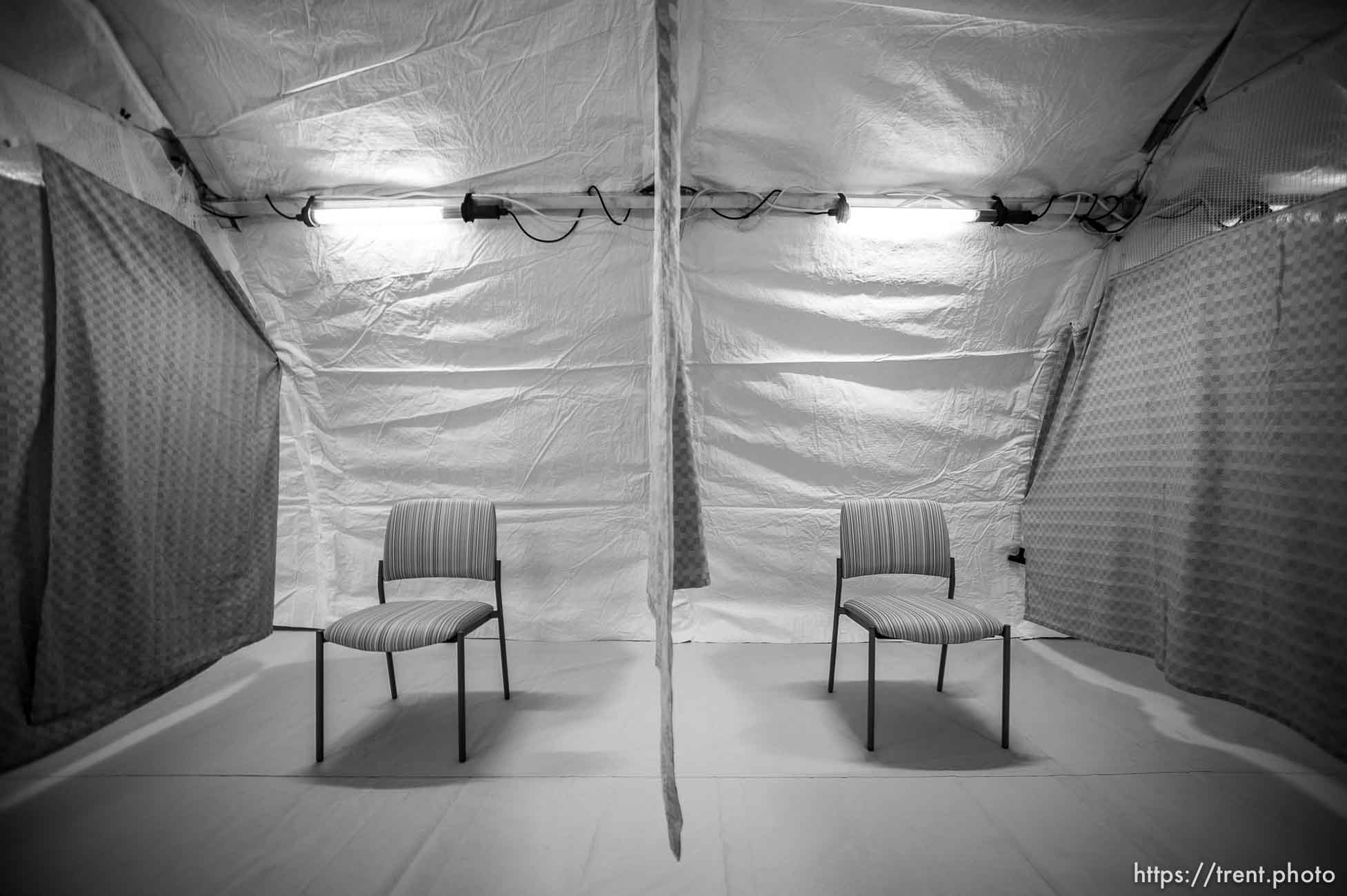 (Trent Nelson  |  The Salt Lake Tribune) Negative pressure tents have been set up outside University of Utah Hospital in preparation for COVID-19 cases, in Salt Lake City on Monday, March 9, 2020.