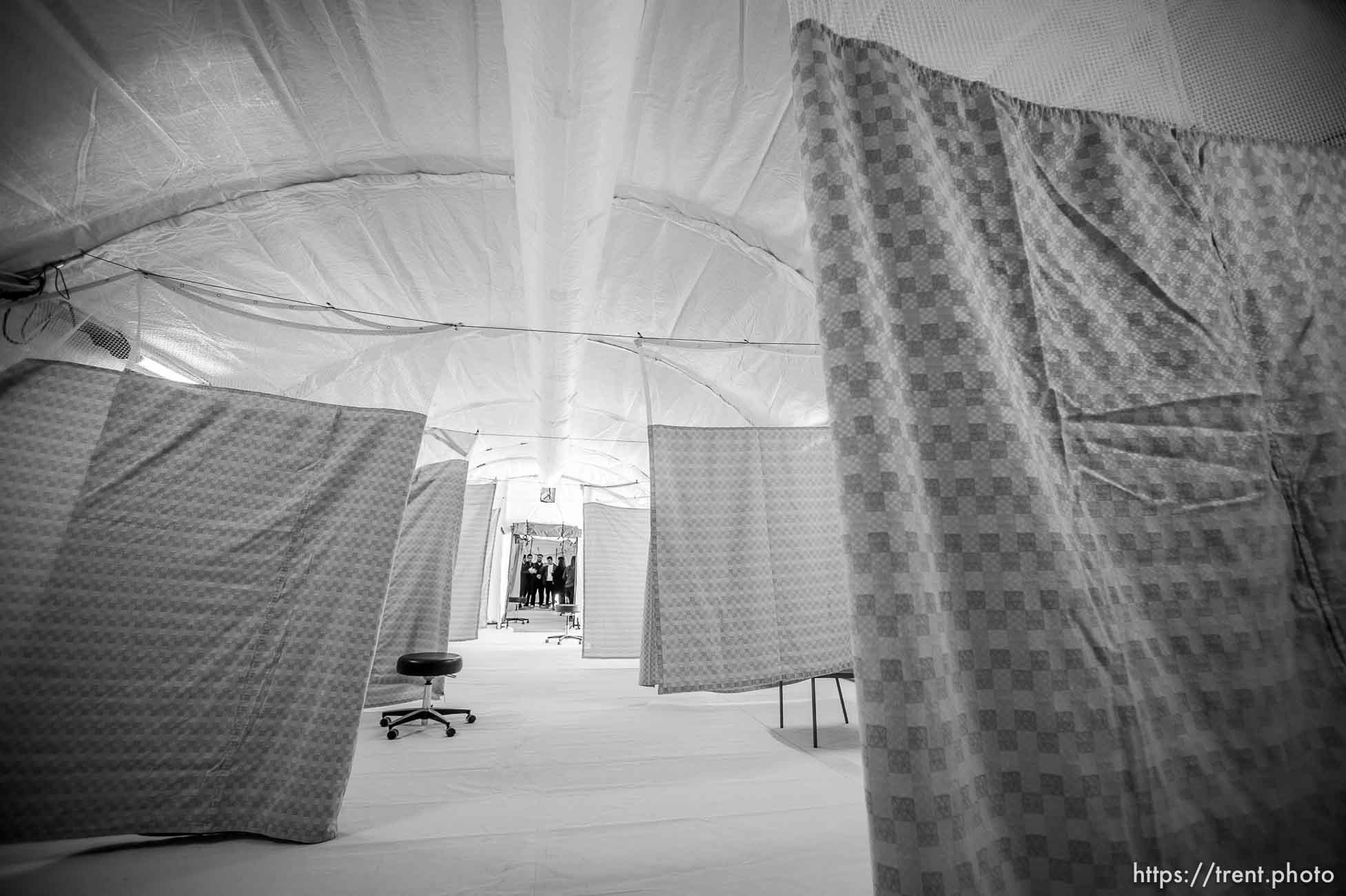 (Trent Nelson  |  The Salt Lake Tribune) Negative pressure tents have been set up outside University of Utah Hospital in preparation for COVID-19 cases, in Salt Lake City on Monday, March 9, 2020.