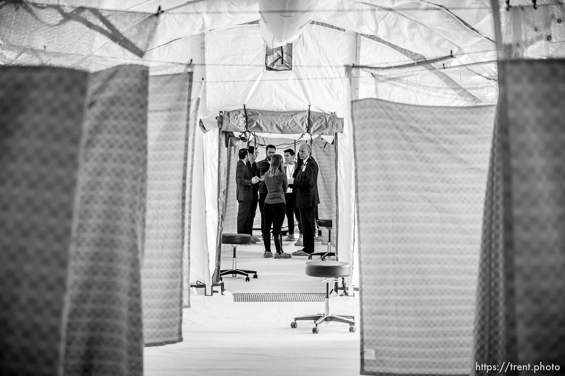 (Trent Nelson  |  The Salt Lake Tribune) Negative pressure tents have been set up outside University of Utah Hospital in preparation for COVID-19 cases, in Salt Lake City on Monday, March 9, 2020.