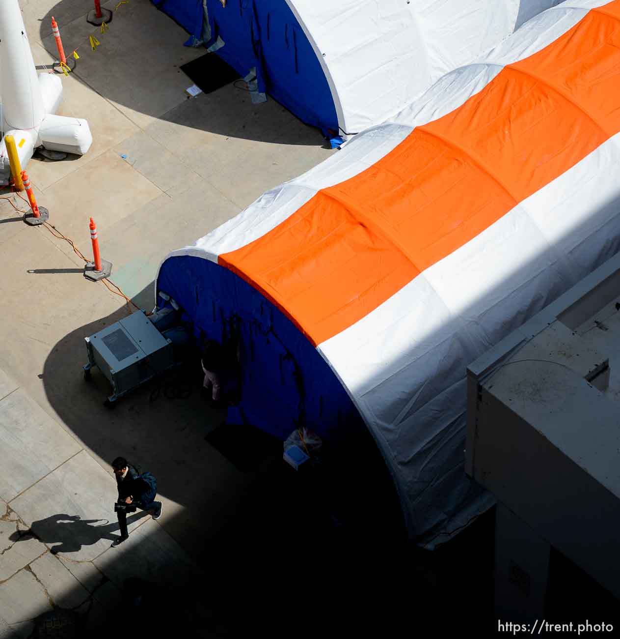 (Trent Nelson  |  The Salt Lake Tribune) Negative pressure tents have been set up outside University of Utah Hospital in preparation for COVID-19 cases, in Salt Lake City on Monday, March 9, 2020.