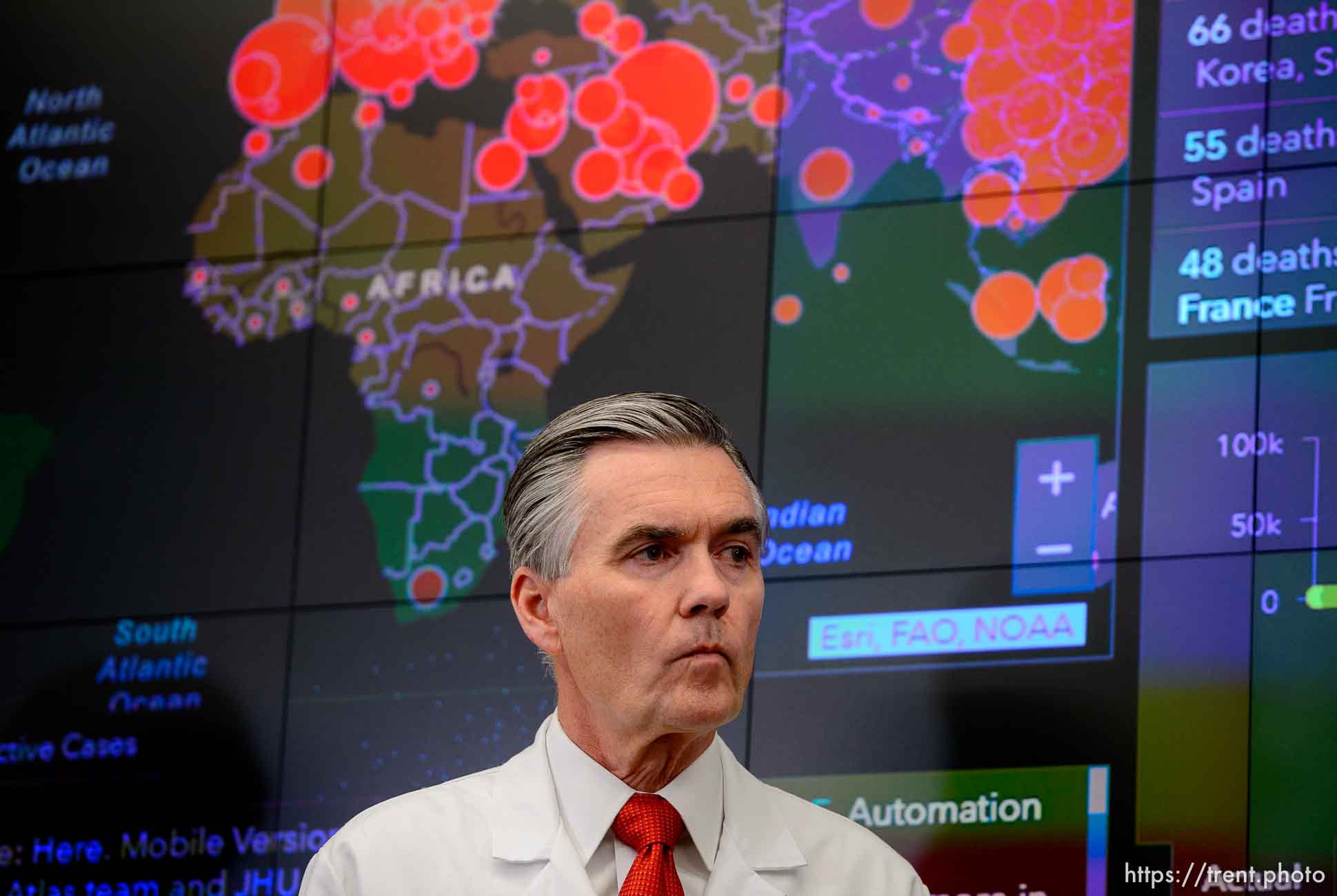 (Trent Nelson  |  The Salt Lake Tribune) Michael Good, CEO of University of Utah Health, at a news conference in the state's Emergency Operations Center  on Thursday, March 12, 2020 addressing the current state of COVID-19 in Utah. Representatives from the Utah System of Higher Education, the Utah Board of Education, Utah Jazz, local health authorities and Utah Department of Health were also present.