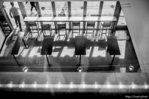 (Trent Nelson  |  The Salt Lake Tribune) Empty seats at MONKEYWRENCH, a vegan ice cream and coffee shop in Salt Lake City on Monday, March 16, 2020.