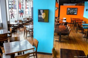 (Trent Nelson  |  The Salt Lake Tribune) An empty dining room at Alamexo Mexican Kitchen in Salt Lake City after the establishment announced the closure of dine in service on Monday, March 16, 2020.