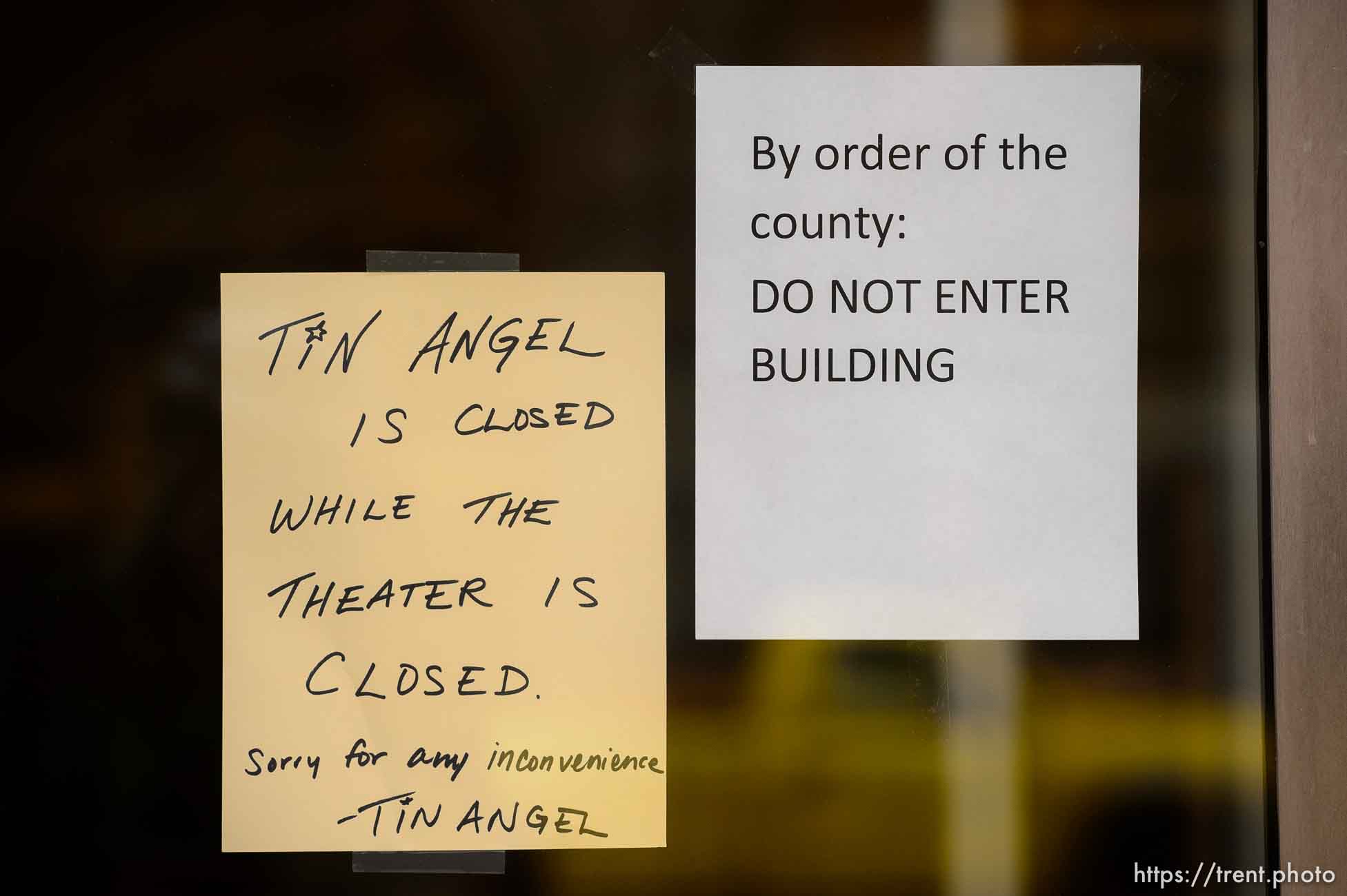 (Trent Nelson  |  The Salt Lake Tribune) A sign on a closed business between 100 South and 200 South Main Street Salt Lake City on Monday, March 23, 2020.