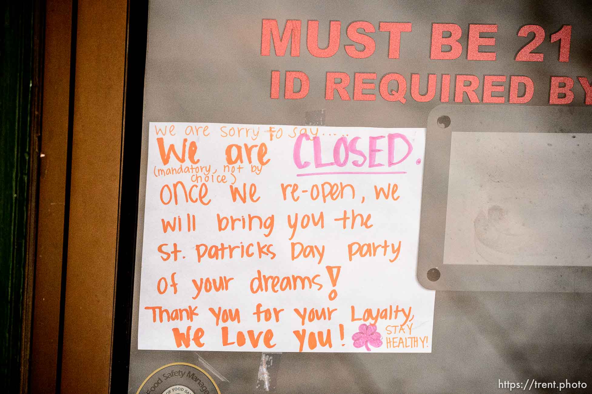 (Trent Nelson  |  The Salt Lake Tribune) A sign on a closed business between 100 South and 200 South Main Street Salt Lake City on Monday, March 23, 2020.