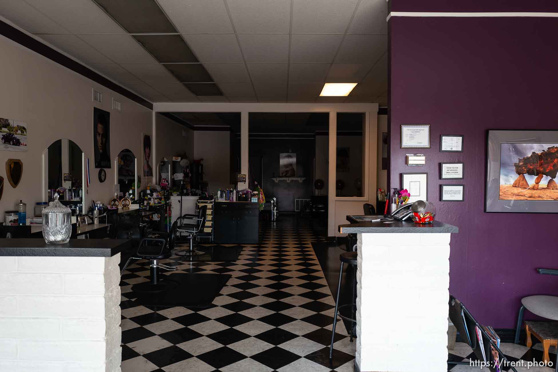 (Trent Nelson  |  The Salt Lake Tribune) Hair Designers in Salt Lake City, closed and empty on Tuesday, April 7, 2020.