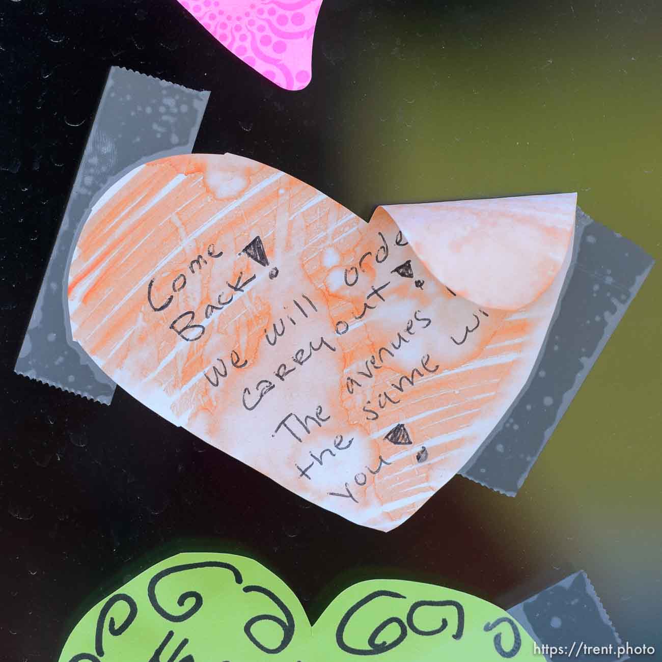 (Trent Nelson  |  The Salt Lake Tribune) A note left on the temporarily closed Salt Lake City restaurant Cafe Shambala, on Tuesday, April 21, 2020.