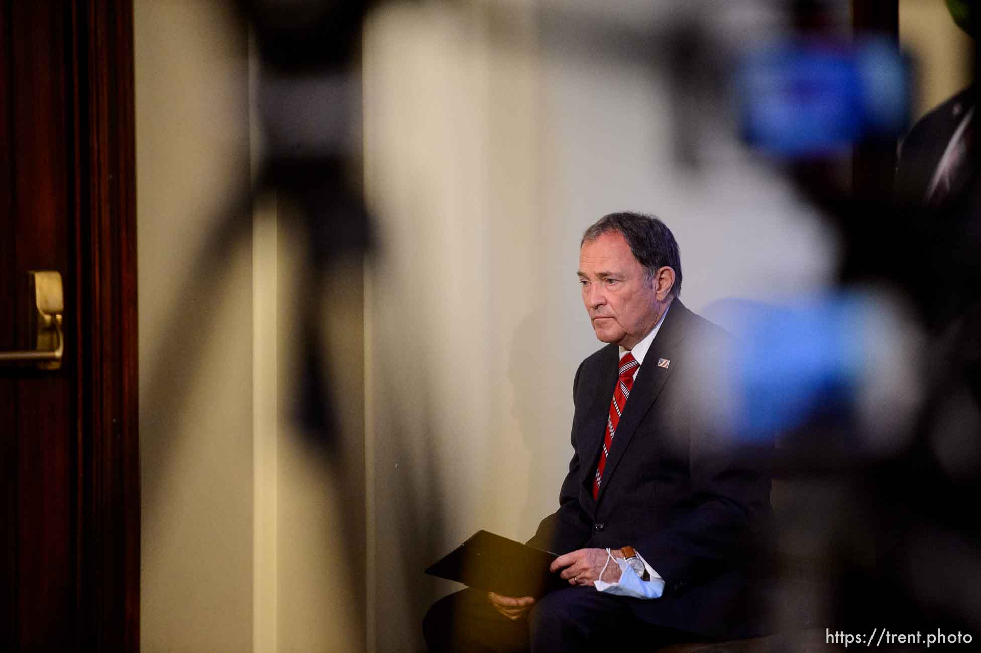 (Trent Nelson  |  The Salt Lake Tribune) Gov. Gary Herbert  a news conference in Salt Lake City on Thursday, May 28, 2020.