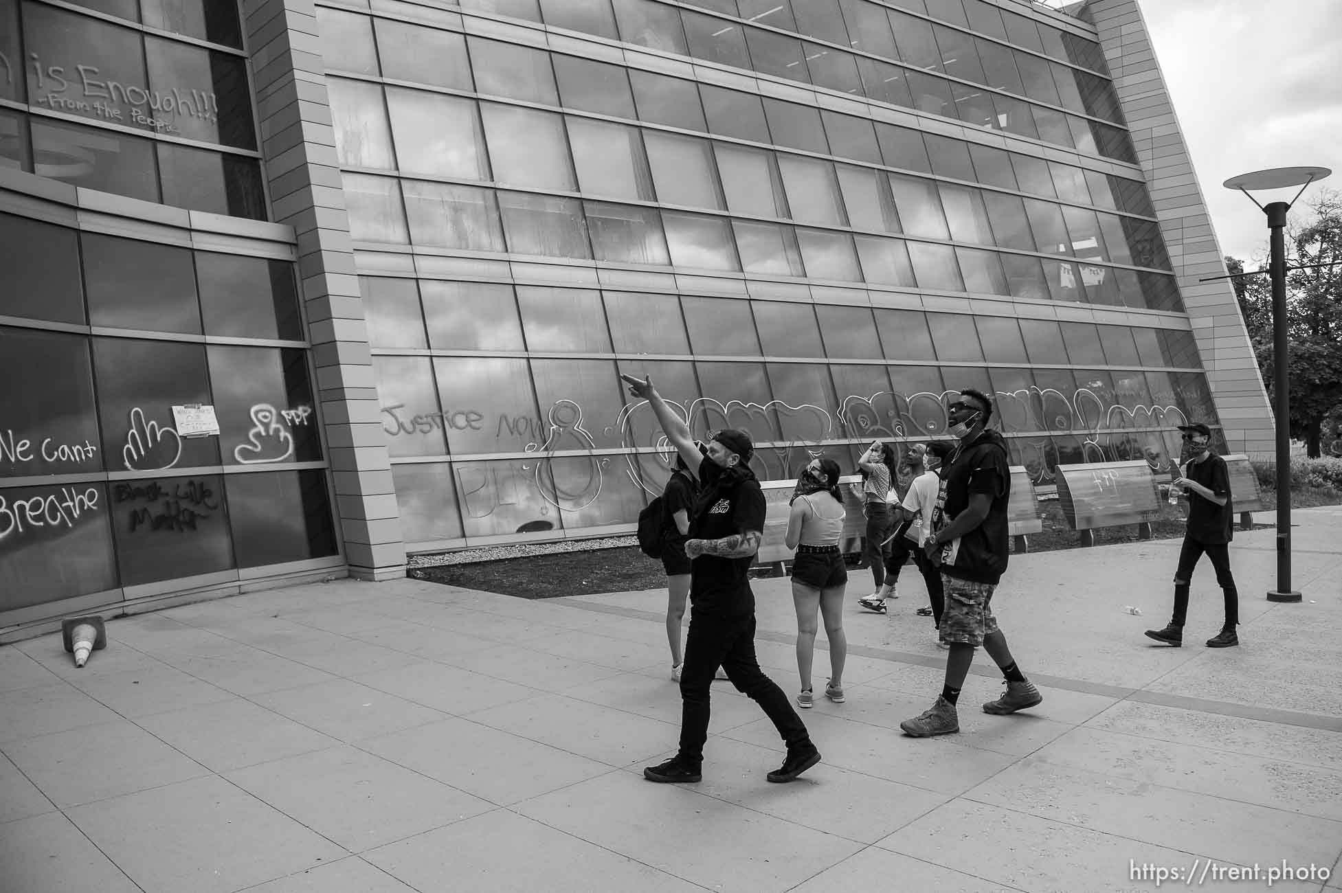 (Trent Nelson  |  The Salt Lake Tribune) Public Safety Building. Rally against police brutality in Salt Lake City on Saturday, May 30, 2020.