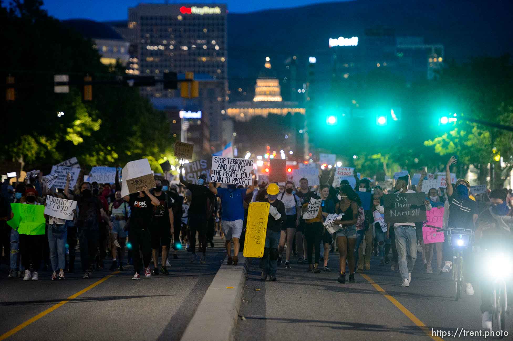 (Trent Nelson  |  The Salt Lake Tribune) Protesters march against police brutality rally in Salt Lake City on Friday, June 5, 2020.