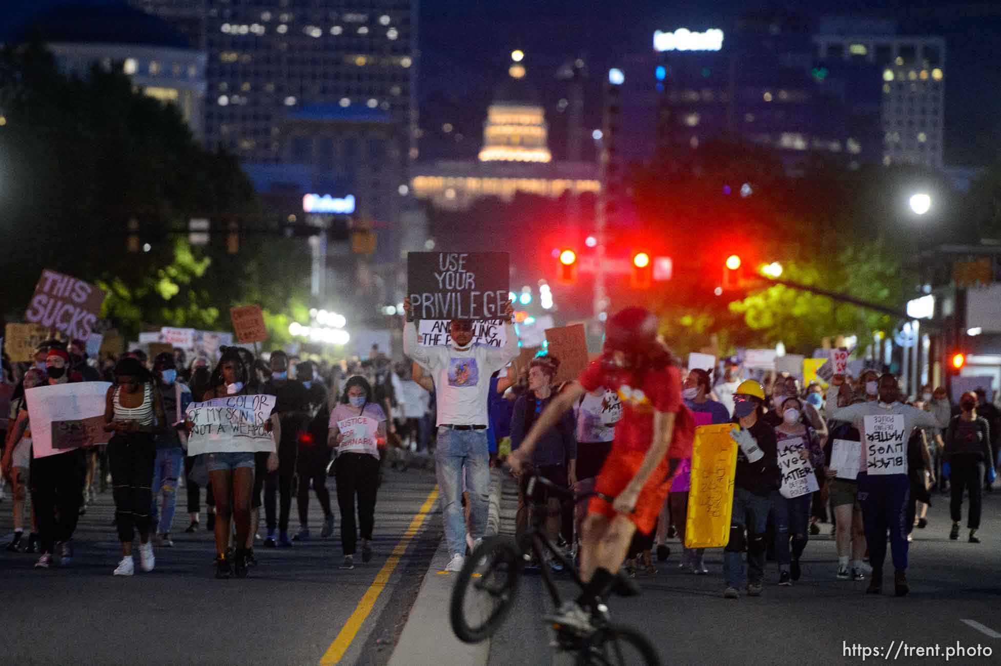 (Trent Nelson  |  The Salt Lake Tribune) Protesters march against police brutality rally in Salt Lake City on Friday, June 5, 2020.