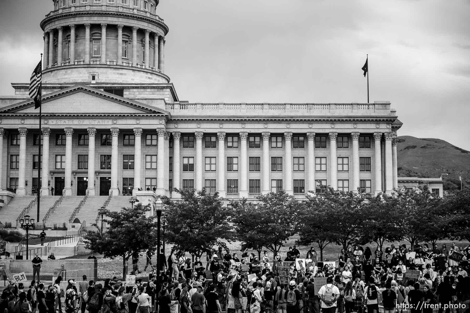 (Trent Nelson  |  The Salt Lake Tribune) Protesters march against police brutality rally down State Street in Salt Lake City on Friday, June 5, 2020.