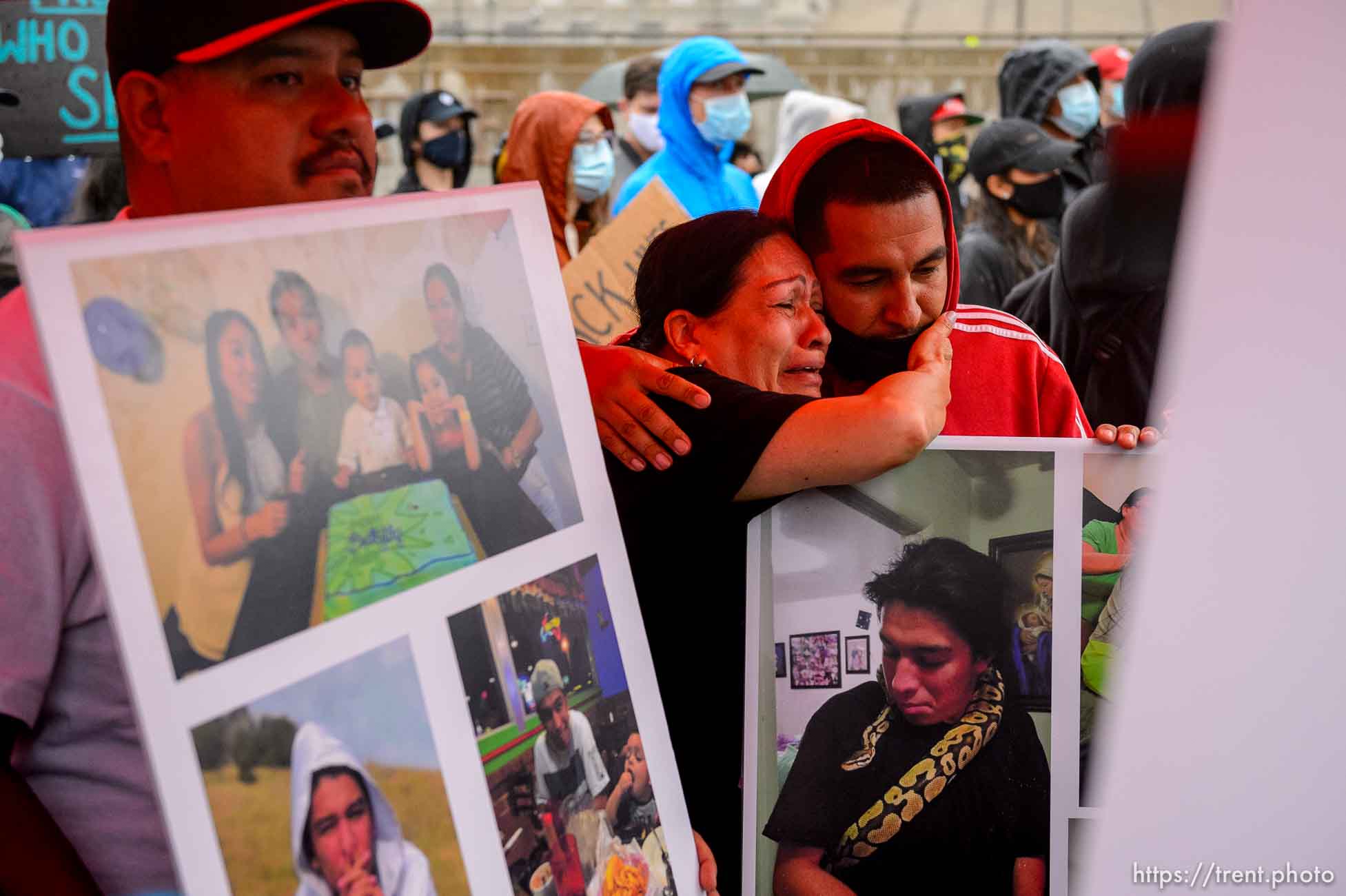 (Trent Nelson  |  The Salt Lake Tribune) Surrounded by family, Lucy Carbajal grieves for her son Bernardo Palacios-Carbajal at a vigil at the State Capitol in Salt Lake City on Saturday, June 6, 2020.