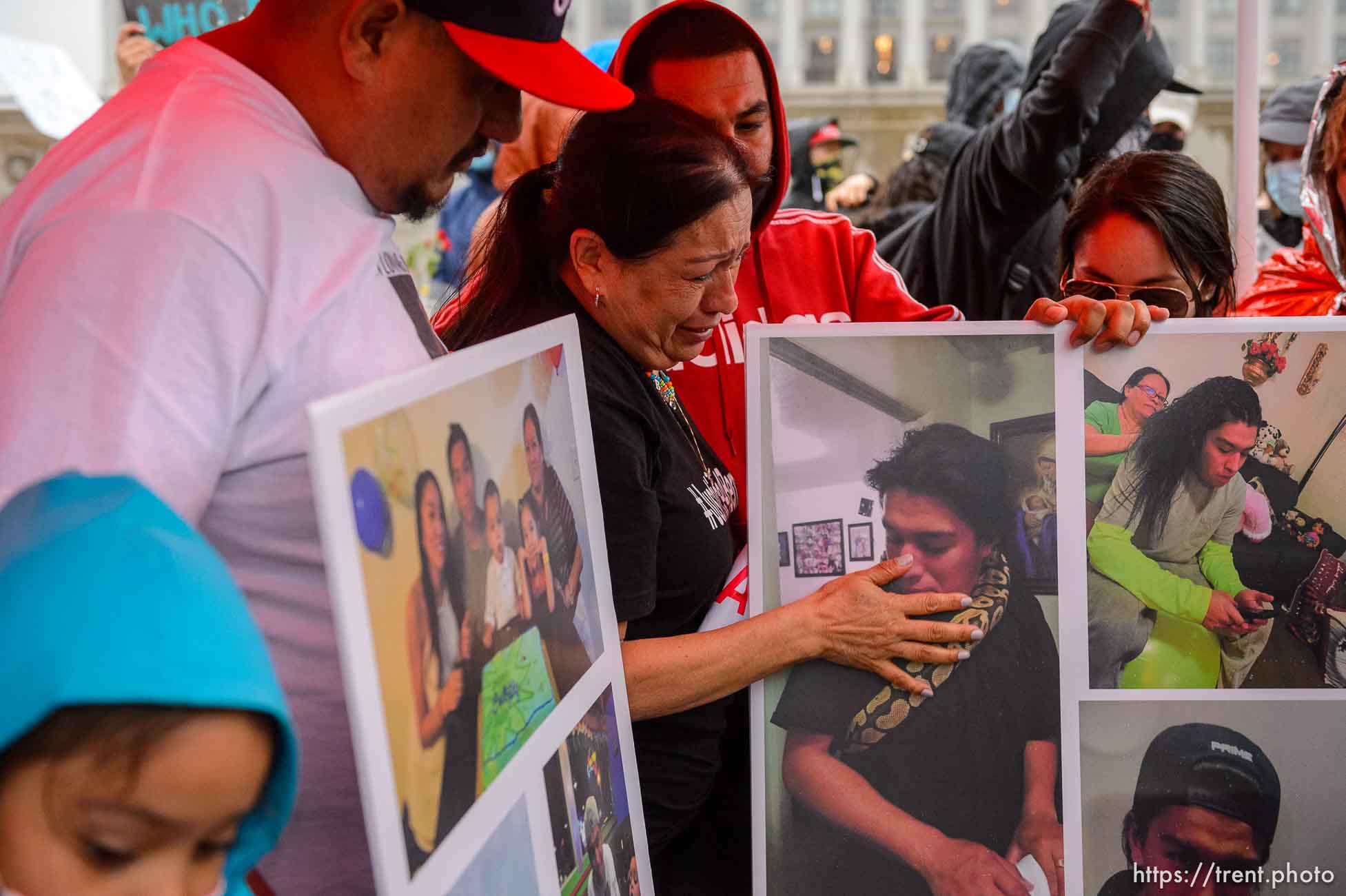 (Trent Nelson  |  The Salt Lake Tribune) Surrounded by family, Lucy Carbajal grieves for her son Bernardo Palacios-Carbajal at a vigil at the State Capitol in Salt Lake City on Saturday, June 6, 2020.