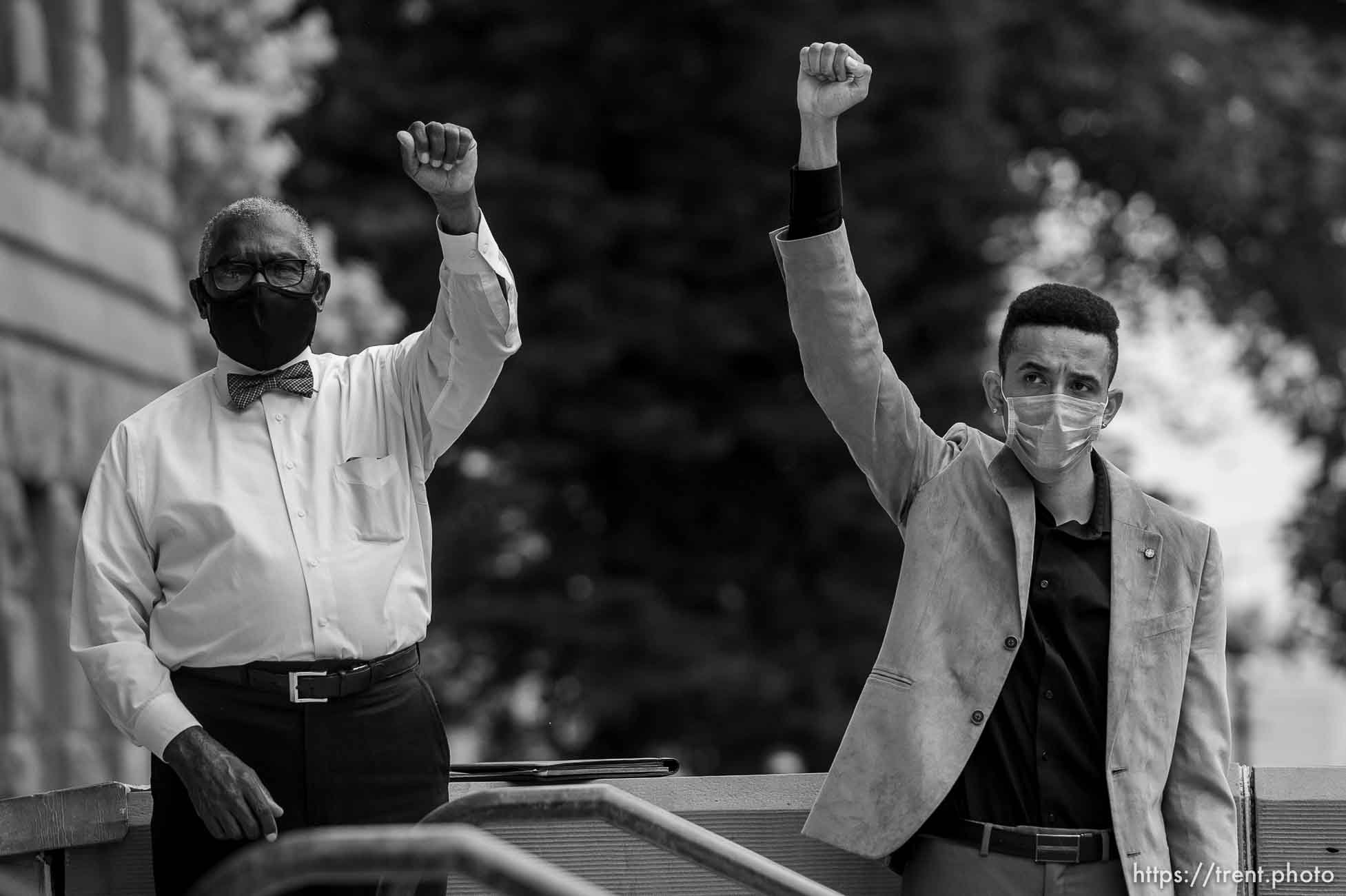 (Trent Nelson  |  The Salt Lake Tribune) Pastor France Davis and MJ Powell at a rally in Salt Lake City on Saturday, June 6, 2020.