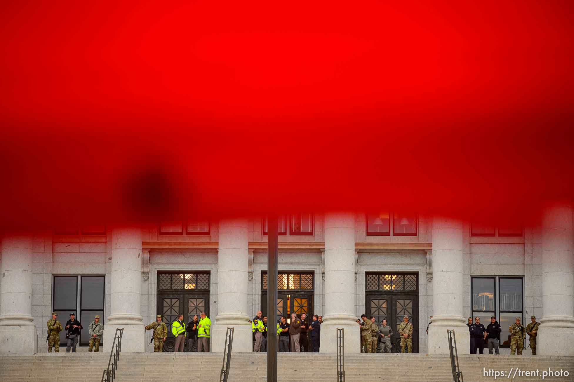 (Trent Nelson  |  The Salt Lake Tribune) Police watch a vigil for Bernardo Palacios-Carbajal at the State Capitol in Salt Lake City on Saturday, June 6, 2020.