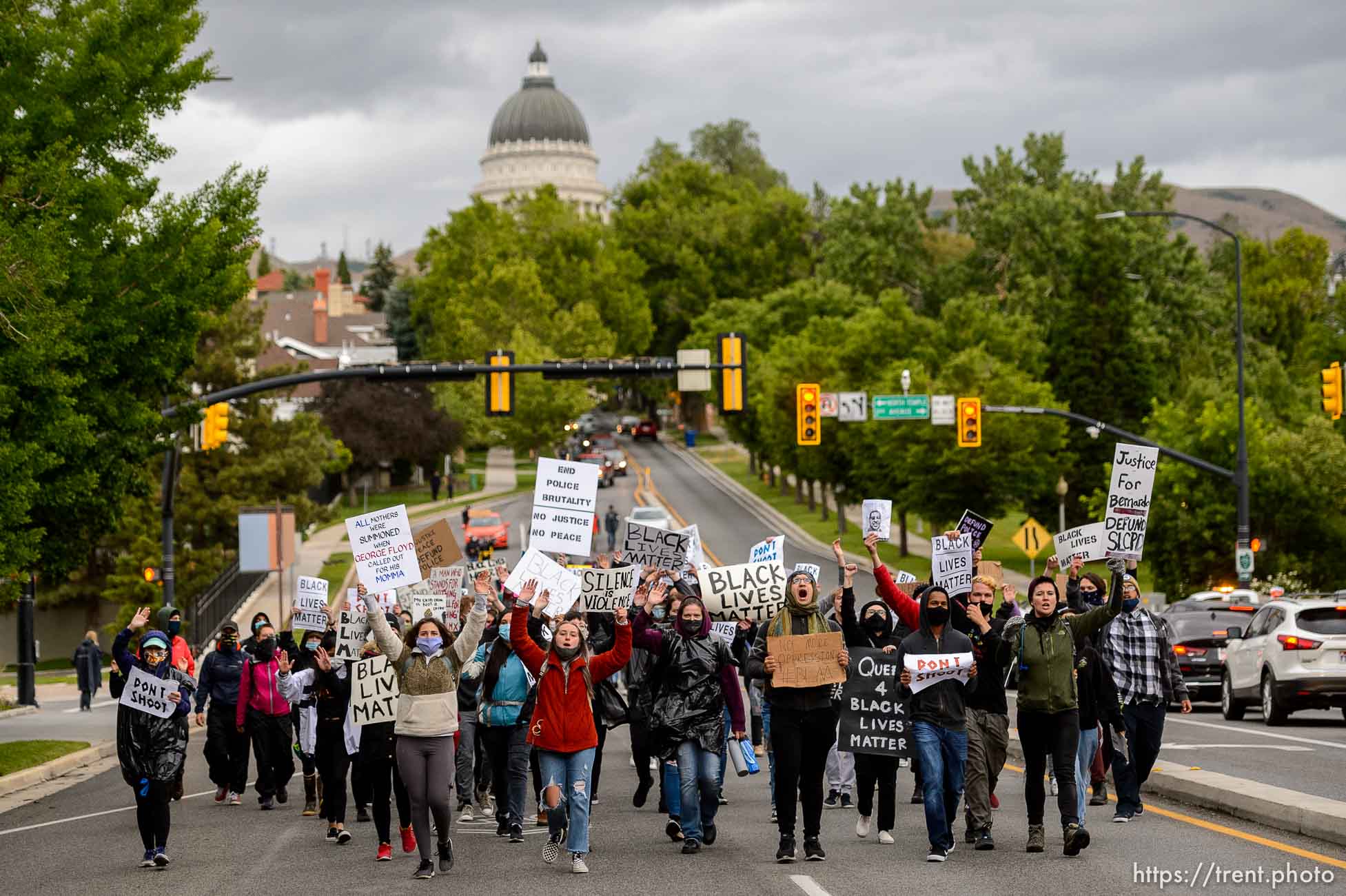 (Trent Nelson  |  The Salt Lake Tribune) Protesters march against police brutality in Salt Lake City on Sunday, June 7, 2020.