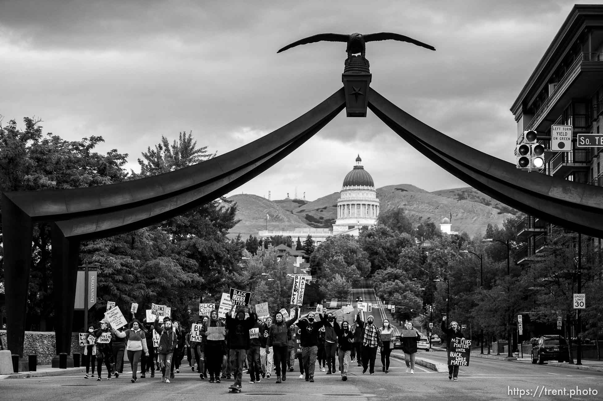 (Trent Nelson  |  The Salt Lake Tribune) Protesters march against police brutality in Salt Lake City on Sunday, June 7, 2020.