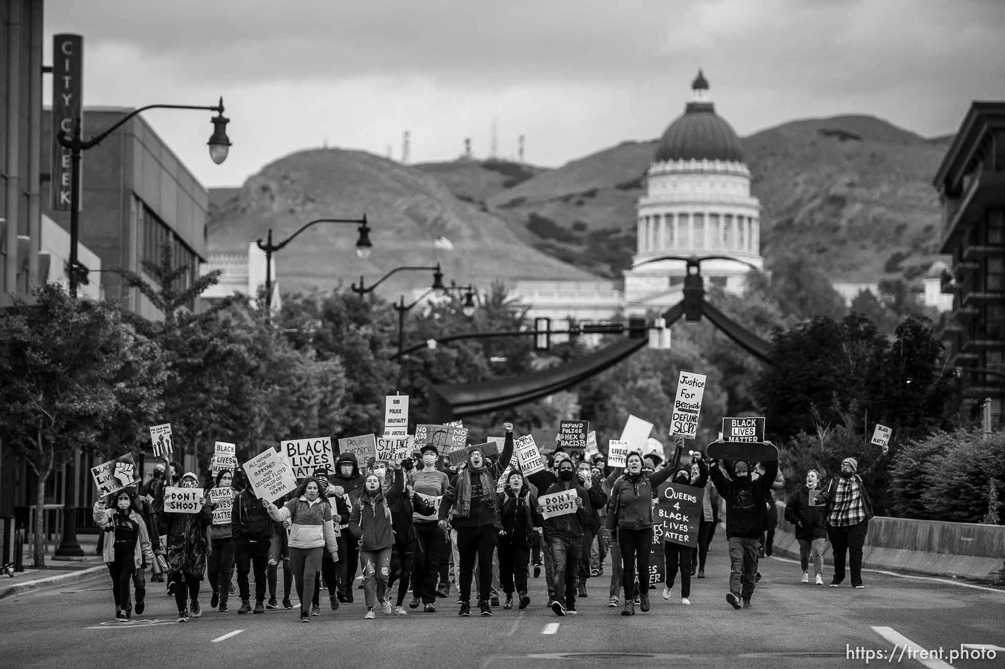 (Trent Nelson  |  The Salt Lake Tribune) Protesters march against police brutality in Salt Lake City on Sunday, June 7, 2020.