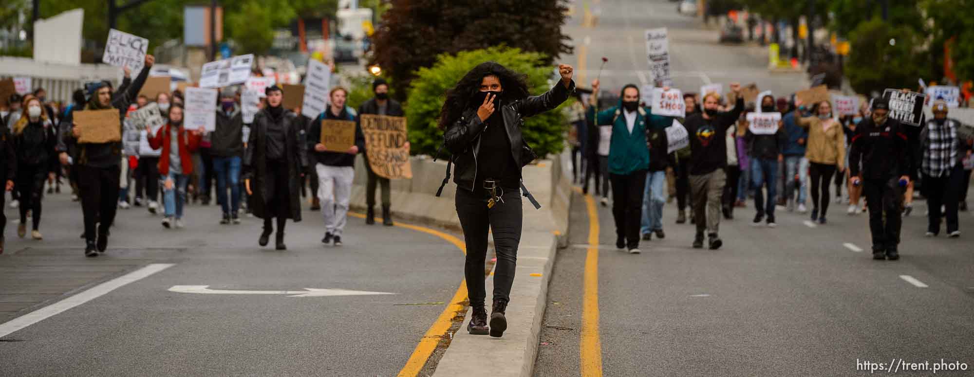 (Trent Nelson  |  The Salt Lake Tribune) Protesters march against police brutality in Salt Lake City on Sunday, June 7, 2020.