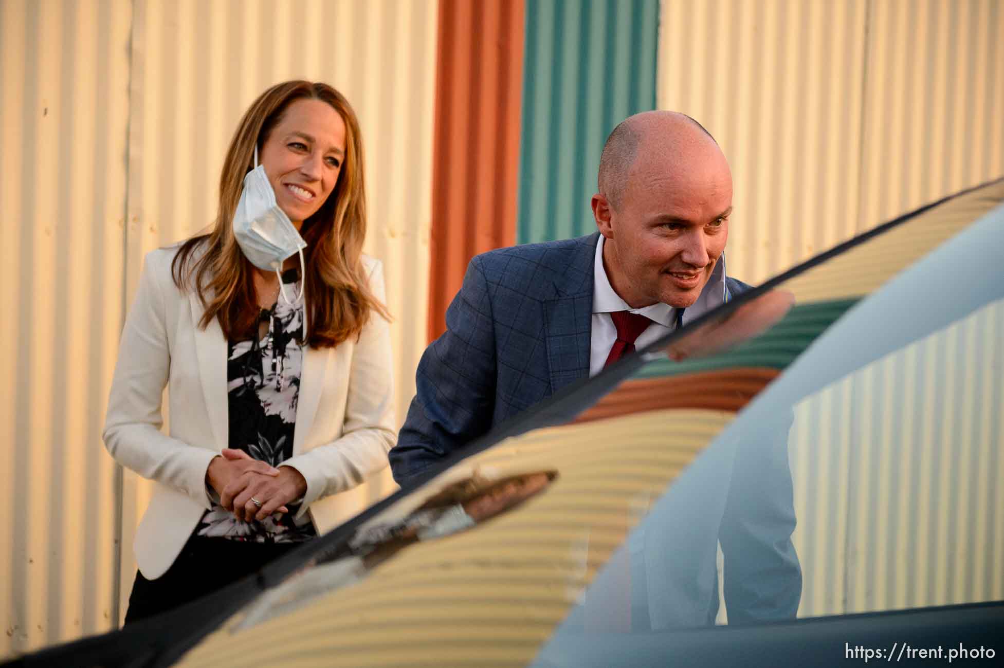 (Trent Nelson  |  The Salt Lake Tribune) Utah Republican gubernatorial candidate Lt. Gov. Spencer Cox and his wife Abby greet supporters arriving to an election night event in Mount Pleasant on Tuesday, June 30, 2020.