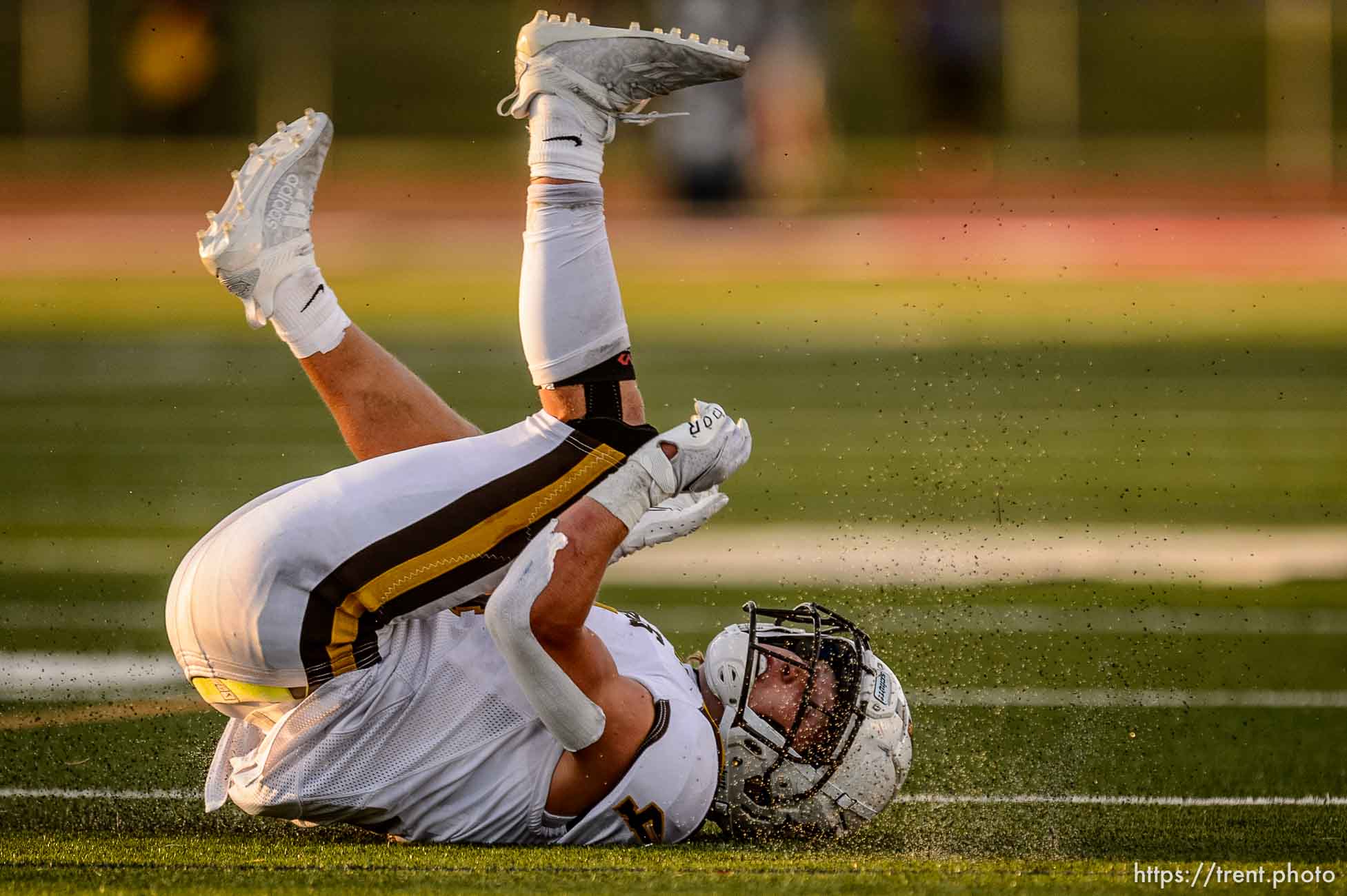 (Trent Nelson  |  The Salt Lake Tribune) Davis's David Spjut as Herriman hosts Davis High School football, in Herriman on Thursday, Aug. 13, 2020.