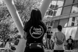 (Trent Nelson  |  The Salt Lake Tribune)  Rae Duckworth, cousin of Bobby Duckworth, speaks at a rally against police brutality at the Public Safety Building in Salt Lake City on Saturday, Aug. 15, 2020.