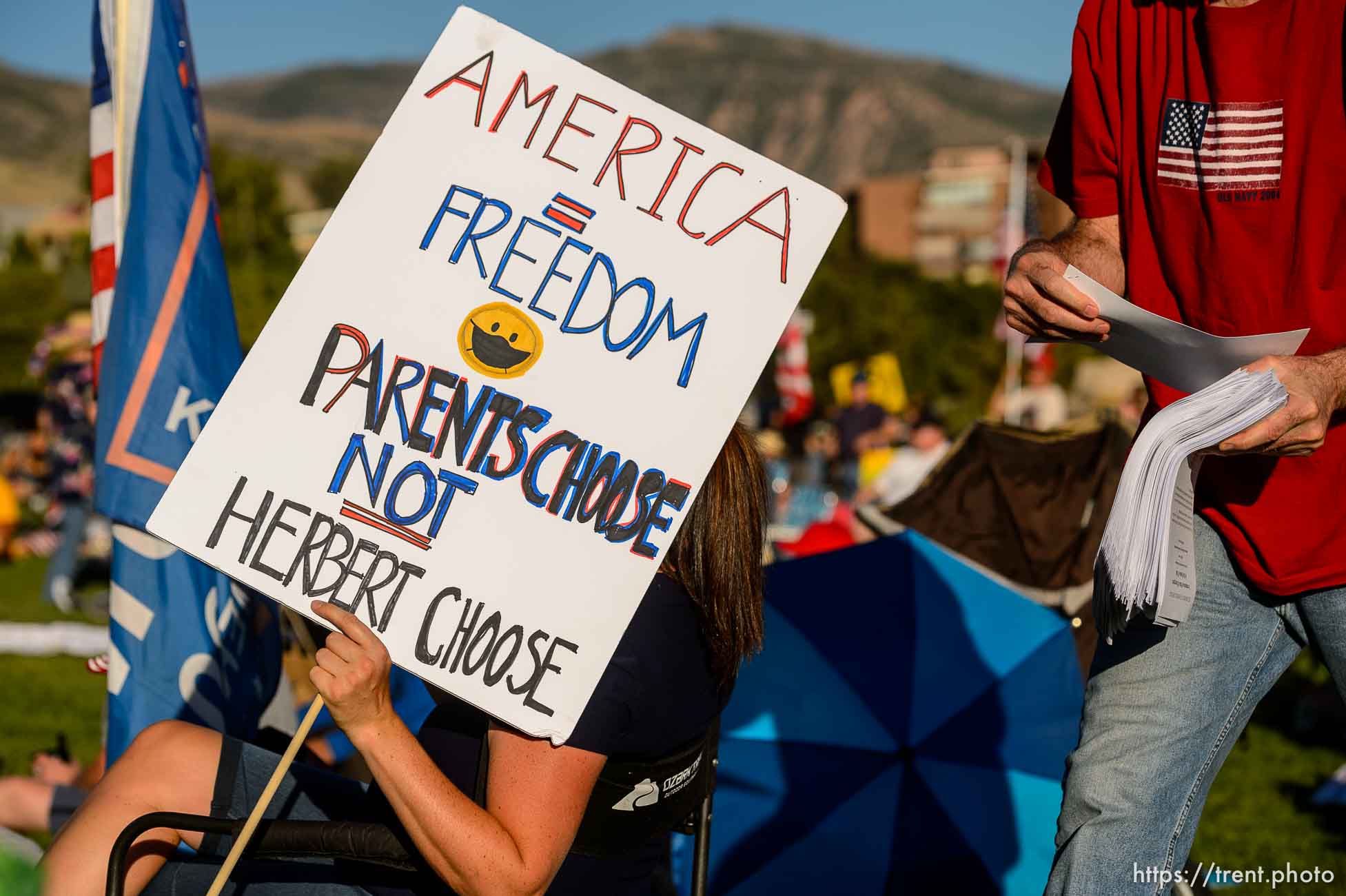 (Trent Nelson  |  The Salt Lake Tribune) A rally protesting government mask mandates at the State Capitol inSalt Lake City on Saturday, Sept. 5, 2020.