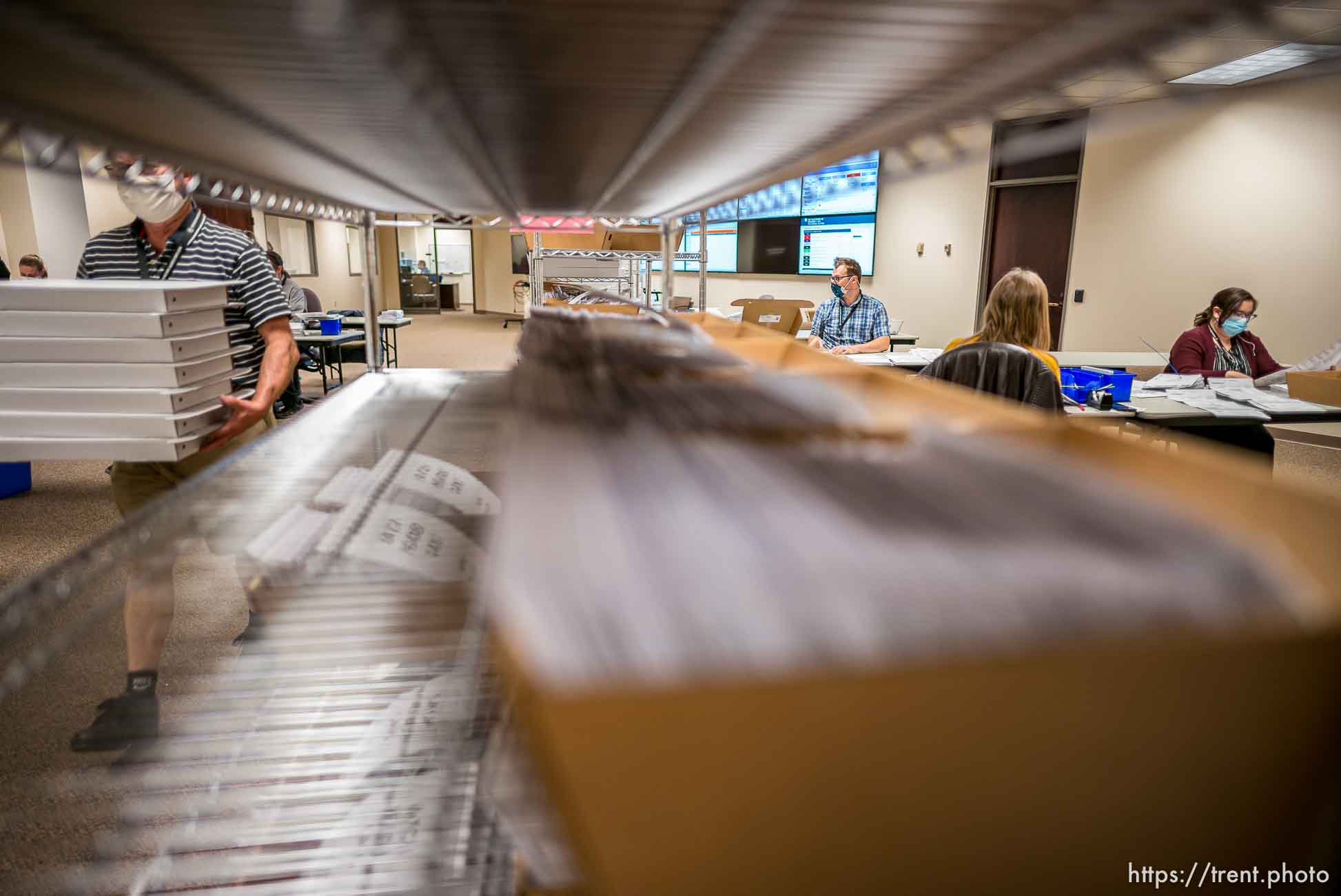 (Trent Nelson  |  The Salt Lake Tribune) Ballots are sorted for scanning at the Salt Lake County offices in Salt Lake City on Wednesday, Nov. 4, 2020.