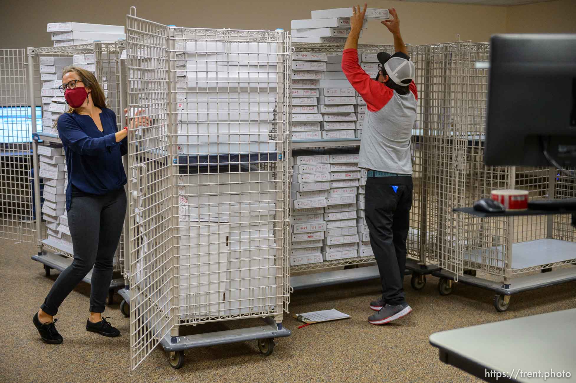 (Trent Nelson  |  The Salt Lake Tribune) Ballots are sorted before scanning at the Salt Lake County offices in Salt Lake City on Wednesday, Nov. 4, 2020.