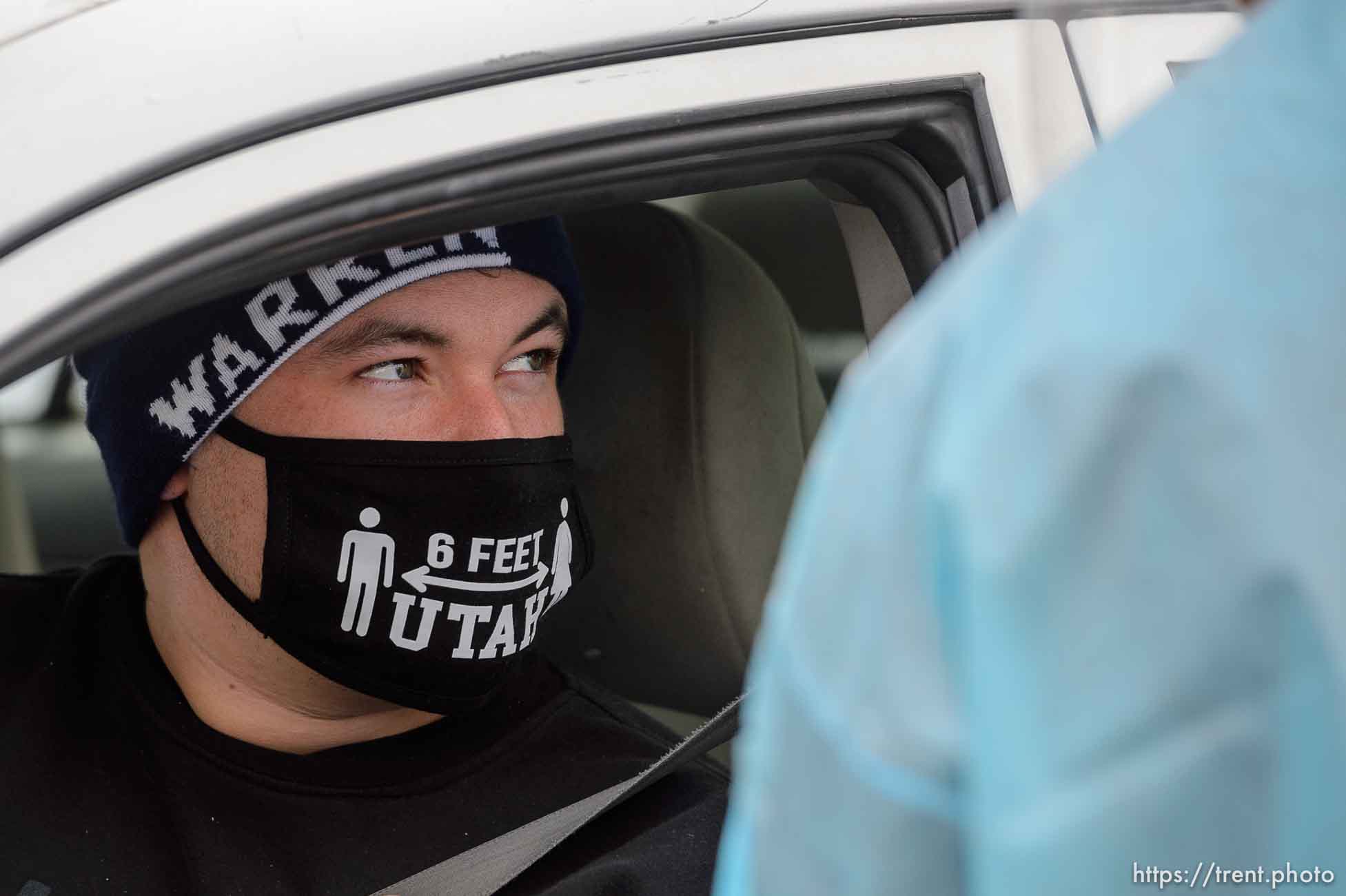 (Trent Nelson  |  The Salt Lake Tribune) Jon O'Brien is tested at the Utah National Guard’s mobile testing site for COVID-19 in Salt Lake City on Tuesday, Nov. 10, 2020.