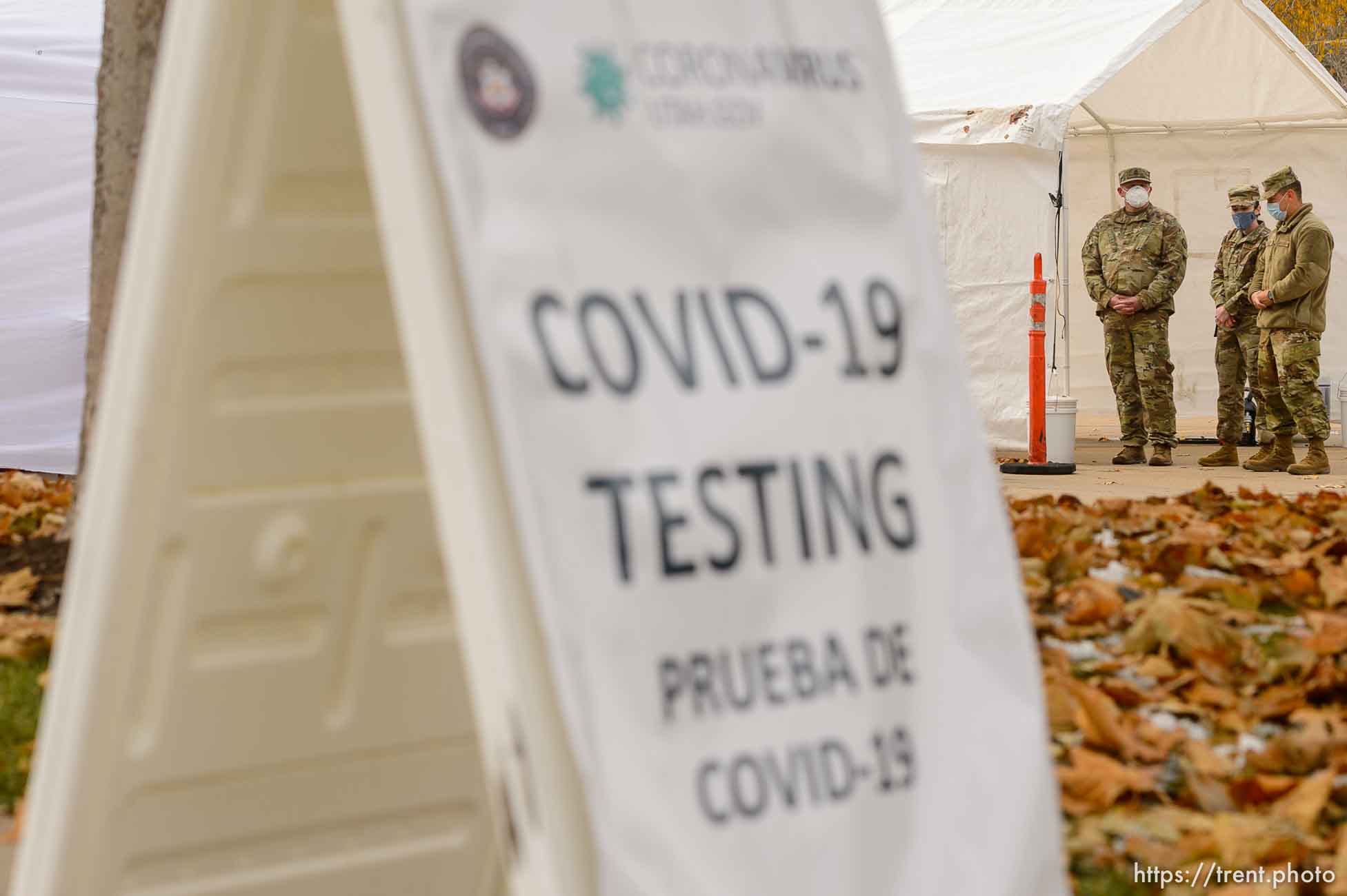 (Trent Nelson  |  The Salt Lake Tribune) Testing at the Utah National Guard’s mobile testing site for COVID-19 in Salt Lake City on Tuesday, Nov. 10, 2020.