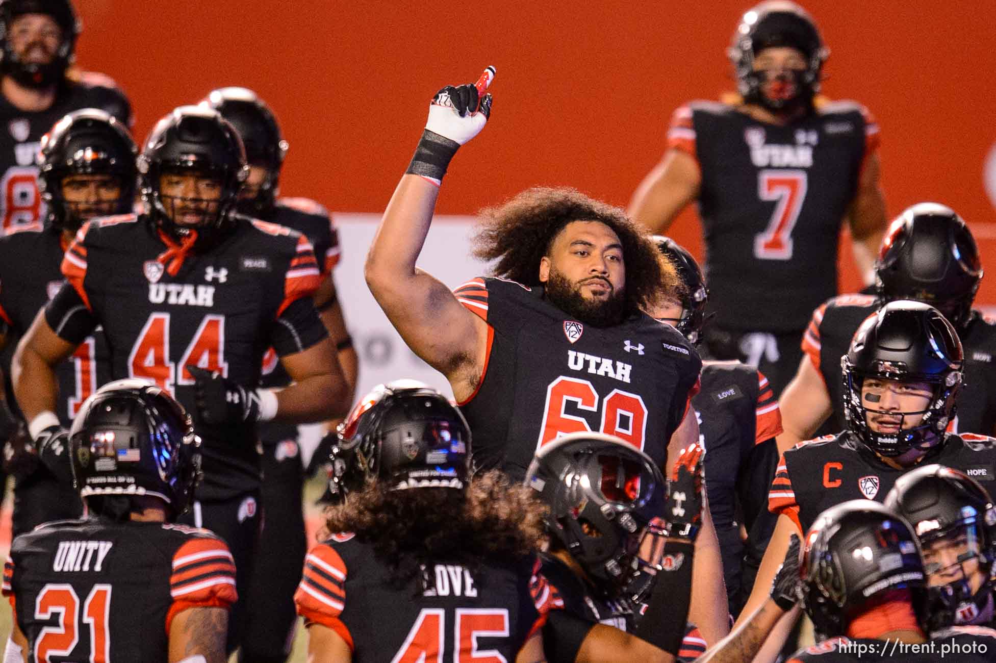 (Trent Nelson  |  The Salt Lake Tribune) The Utah Utes warm up as they prepare to host the USC Trojans, NCAA football at Rice-Eccles Stadium in Salt Lake City on Saturday, Nov. 21, 2020.