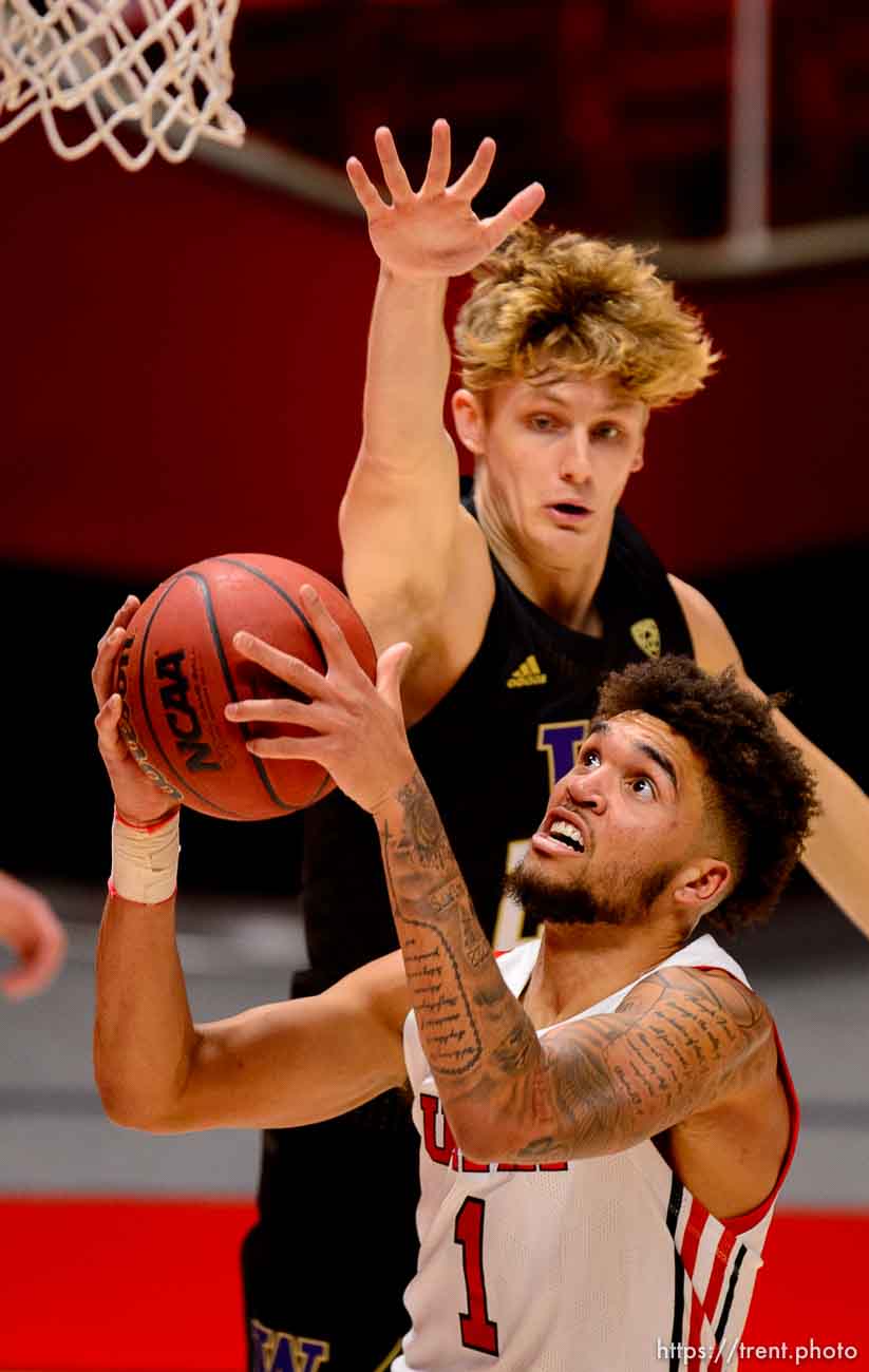 (Trent Nelson  |  The Salt Lake Tribune) Utah's Timmy Allen as Utah hosts Washington, NCAA basketball in Salt Lake City on Thursday, Dec. 3, 2020.