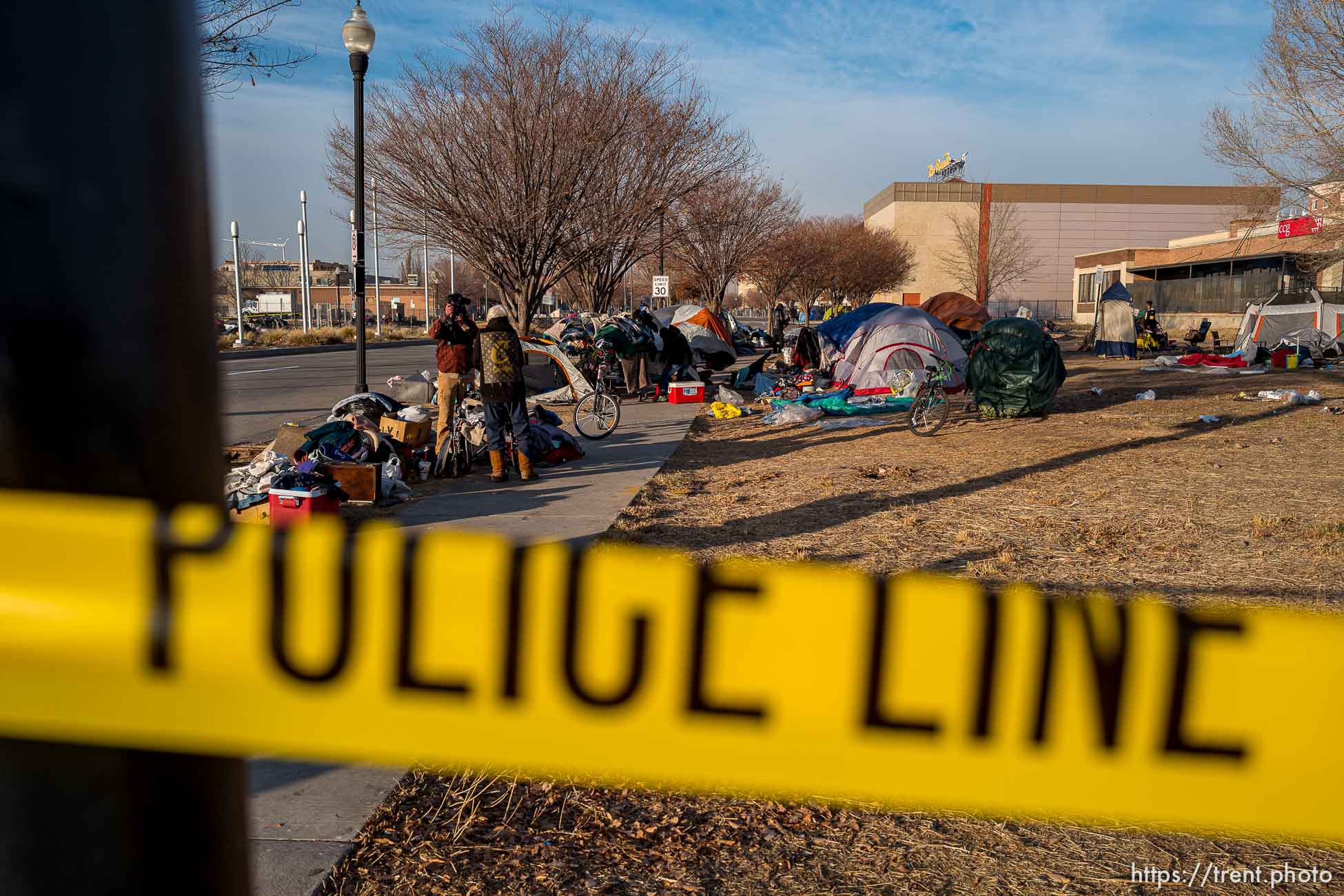 (Trent Nelson  |  The Salt Lake Tribune) Campsites in the Rio Grande area of Salt Lake City before health workers swept through in a clean up operation on Wednesday, Dec. 9, 2020.