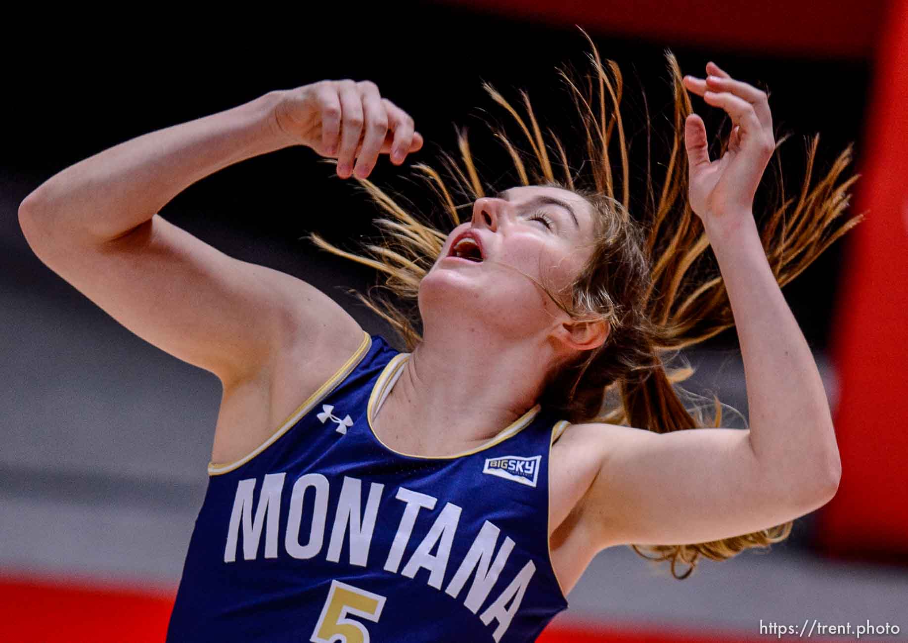 (Trent Nelson  |  The Salt Lake Tribune) Montana State Bobcats guard Ava Ranson (5) as Utah hosts Montana State, NCAA basketball in Salt Lake City on Friday, Dec. 11, 2020.