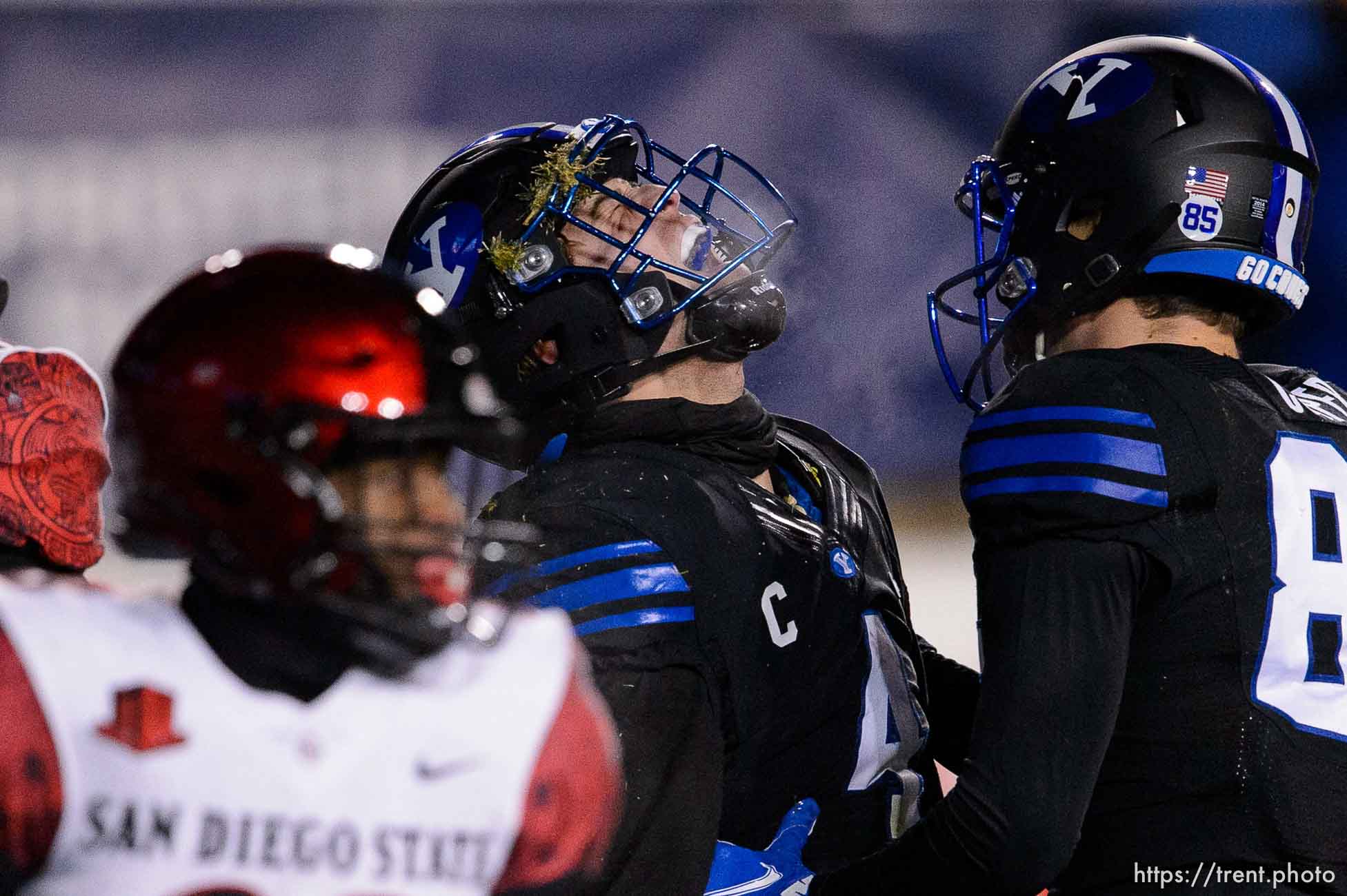 (Trent Nelson  |  The Salt Lake Tribune) Brigham Young Cougars running back Lopini Katoa (4) as BYU hosts San Diego State, NCAA football in Provo on Saturday, December 12, 2020.