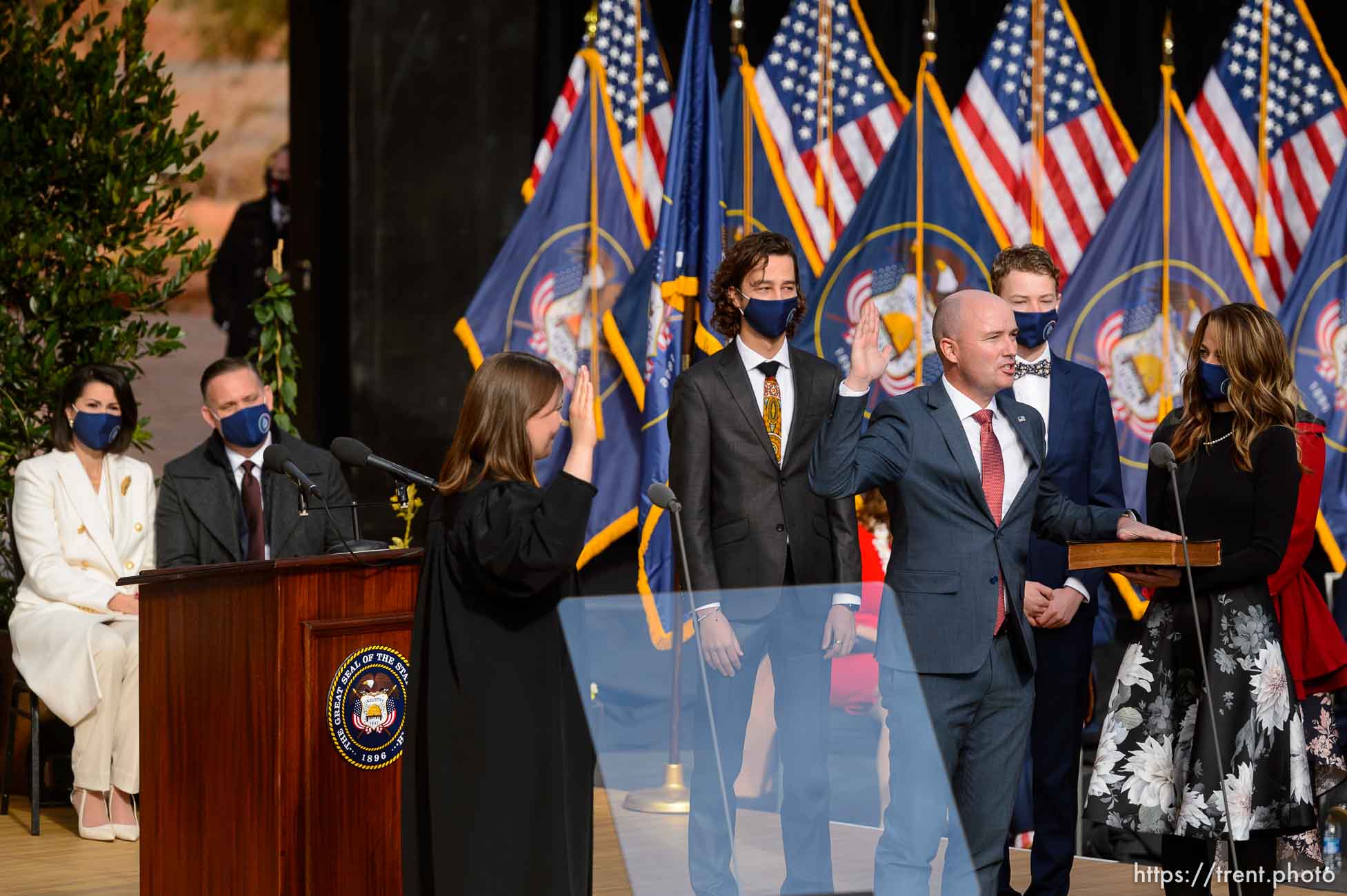 (Trent Nelson  |  The Salt Lake Tribune) The inauguration of Spencer Cox as Utah's 18th Governor at Tuacahn Center for the Arts in Ivins on Monday, Jan. 4, 2021.