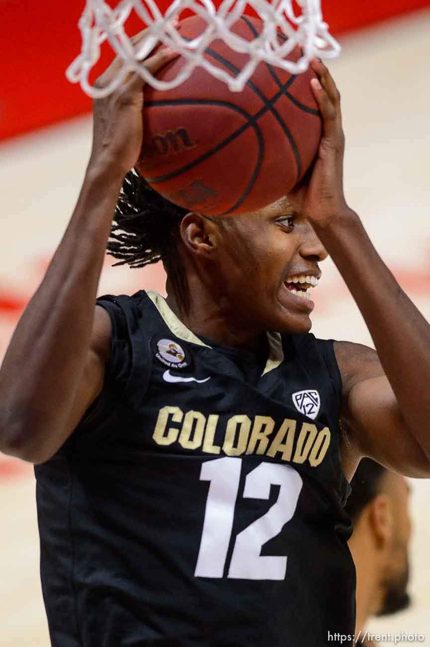 (Trent Nelson  |  The Salt Lake Tribune) Colorado Buffaloes forward Jabari Walker (12) as Utah hosts Colorado, NCAA basketball in Salt Lake City on Monday, Jan. 11, 2021.