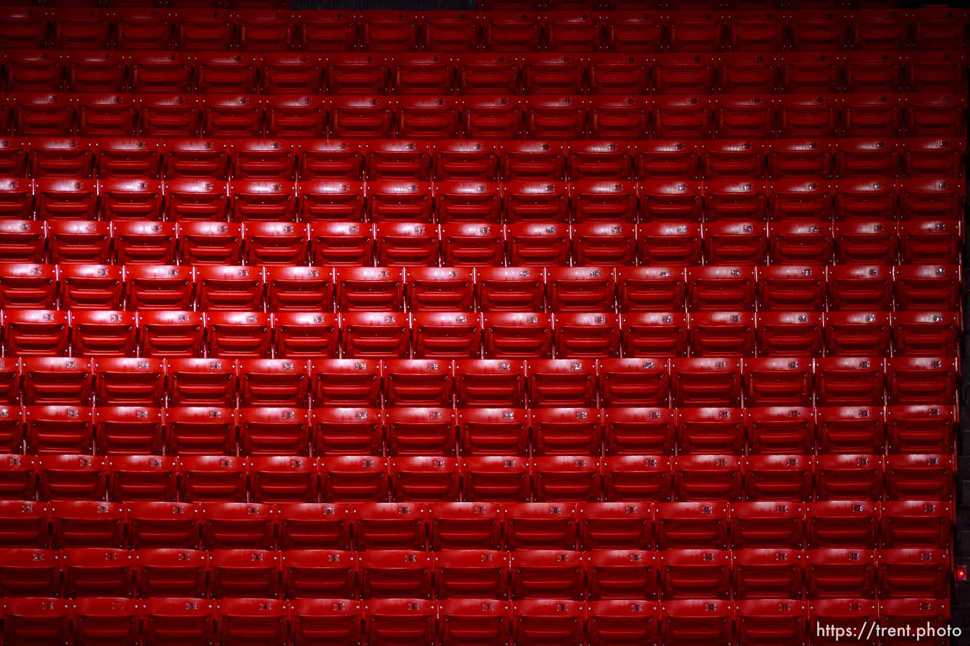 (Trent Nelson  |  The Salt Lake Tribune) Empty seats as Utah hosts Colorado, NCAA basketball in Salt Lake City on Monday, Jan. 11, 2021.