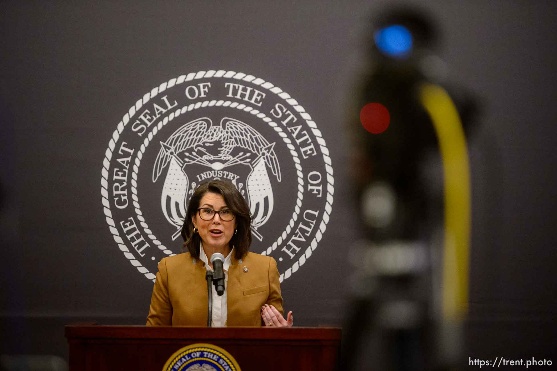 (Trent Nelson  |  The Salt Lake Tribune) Lt. Gov. Deidre Henderson speaks at a news conference in Salt Lake City on Thursday, Jan. 14, 2021.