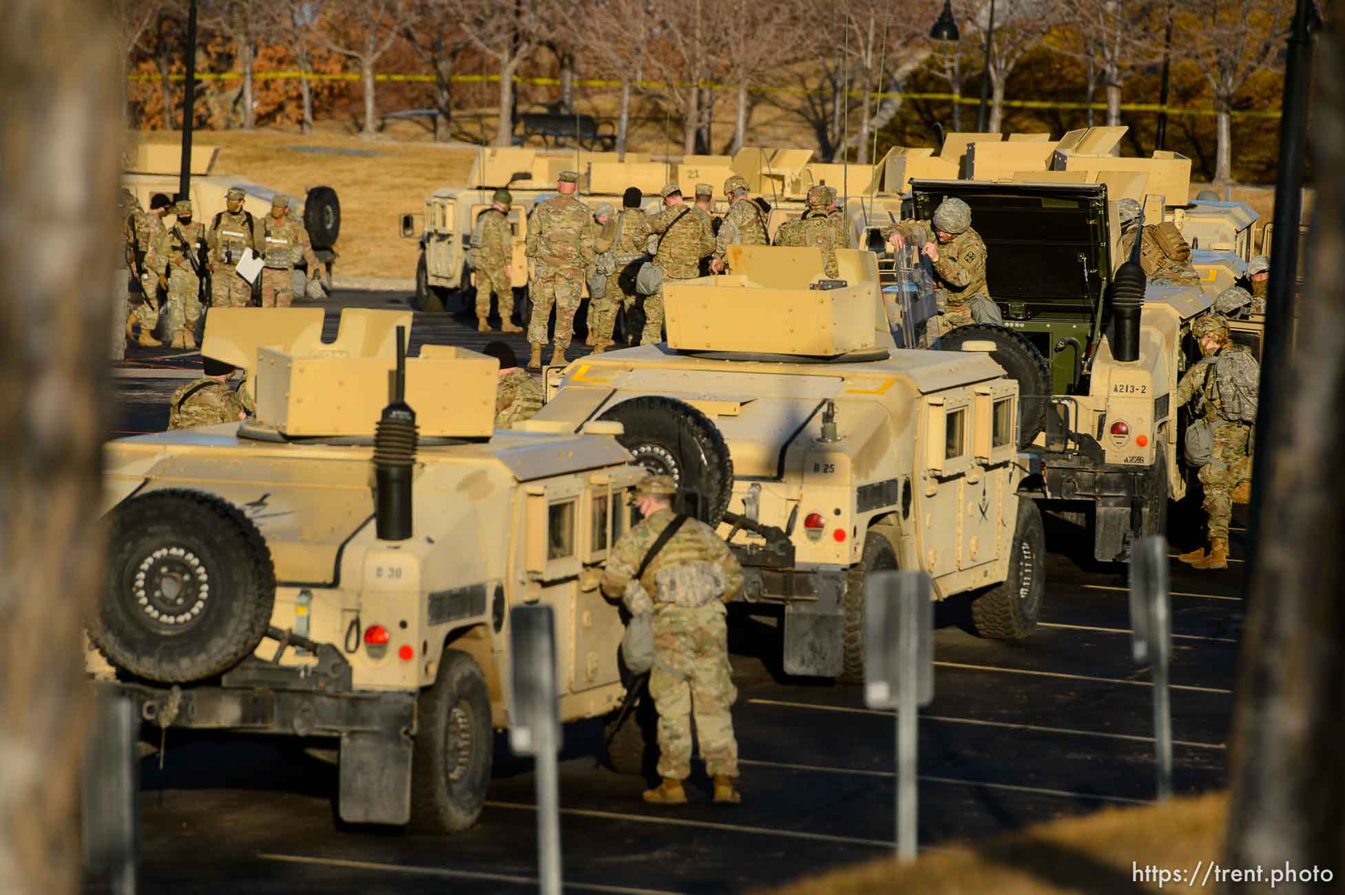 (Trent Nelson  |  The Salt Lake Tribune) National Guard troops arrive at the state Capitol in Salt Lake City on Sunday, Jan. 17, 2021.